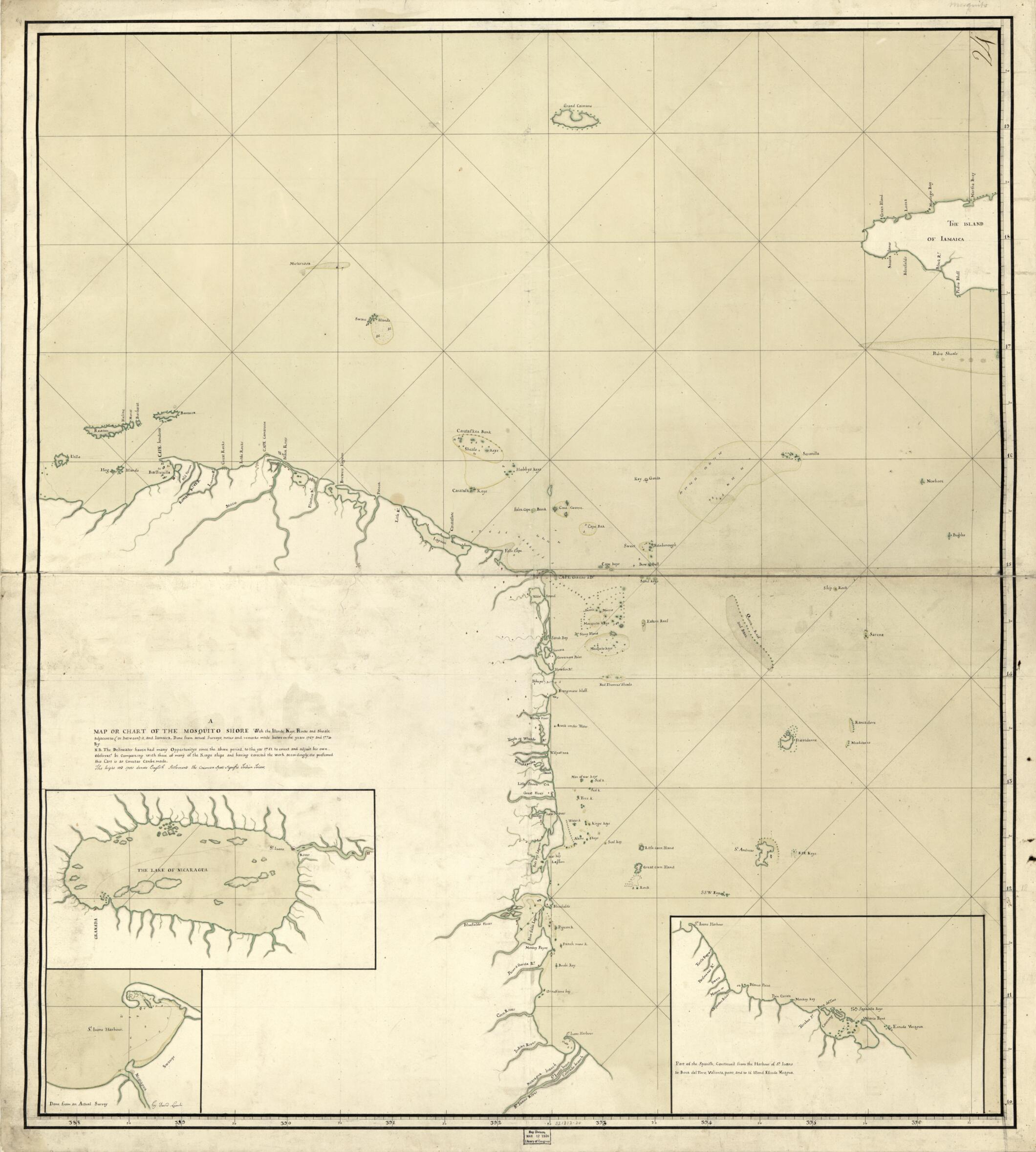 This old map of Carta De La Costa De Mosquitos, Con Sus Islas, Cayos, Bancos Y Bajos Adyacentes Entre Dicha Y La Isla De Jamayca from 1900 was created by  in 1900