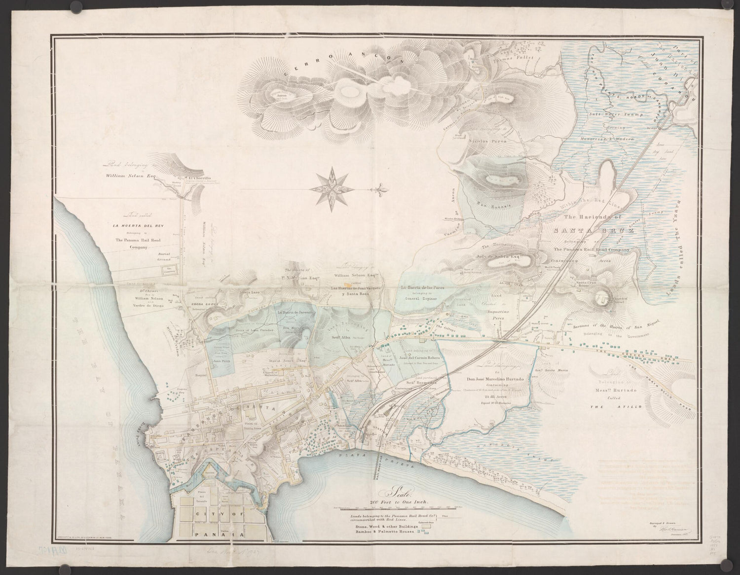 This old map of Lands Belonging to the Panama Railroad Company : Panama City from 1857 was created by Thomas Harrison in 1857