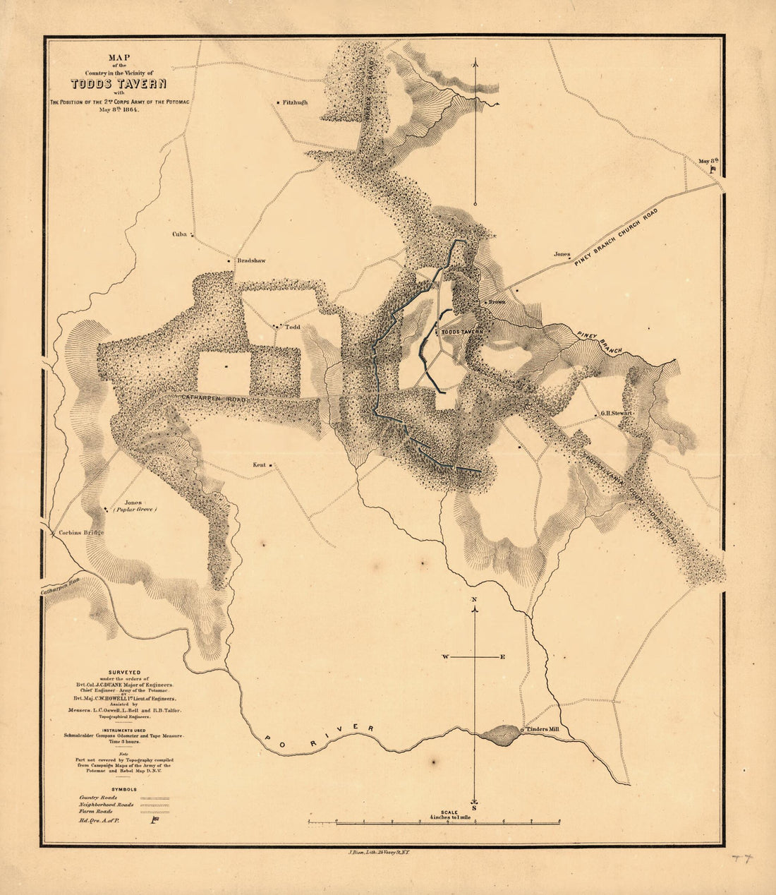 This old map of Map of the Country In the Vicinity of Todds Tavern, With the Position of the 2nd Corps Army of the Potomac, May 8th, 1864 (Country In the Vicinity of Todds Tavern, With the Position of the 2nd Corps Army of the Potomac, May 8th, 1864) fro