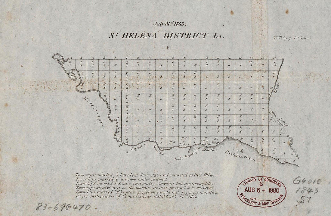 This old map of St. Helena District, La from 1843 was created by  United States. Congress House in 1843