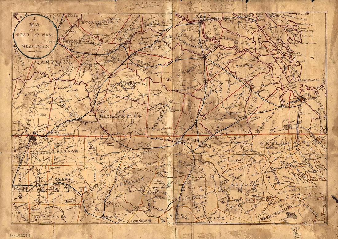 This old map of Map of the Seat of War In Virginia from 1865 was created by  in 1865