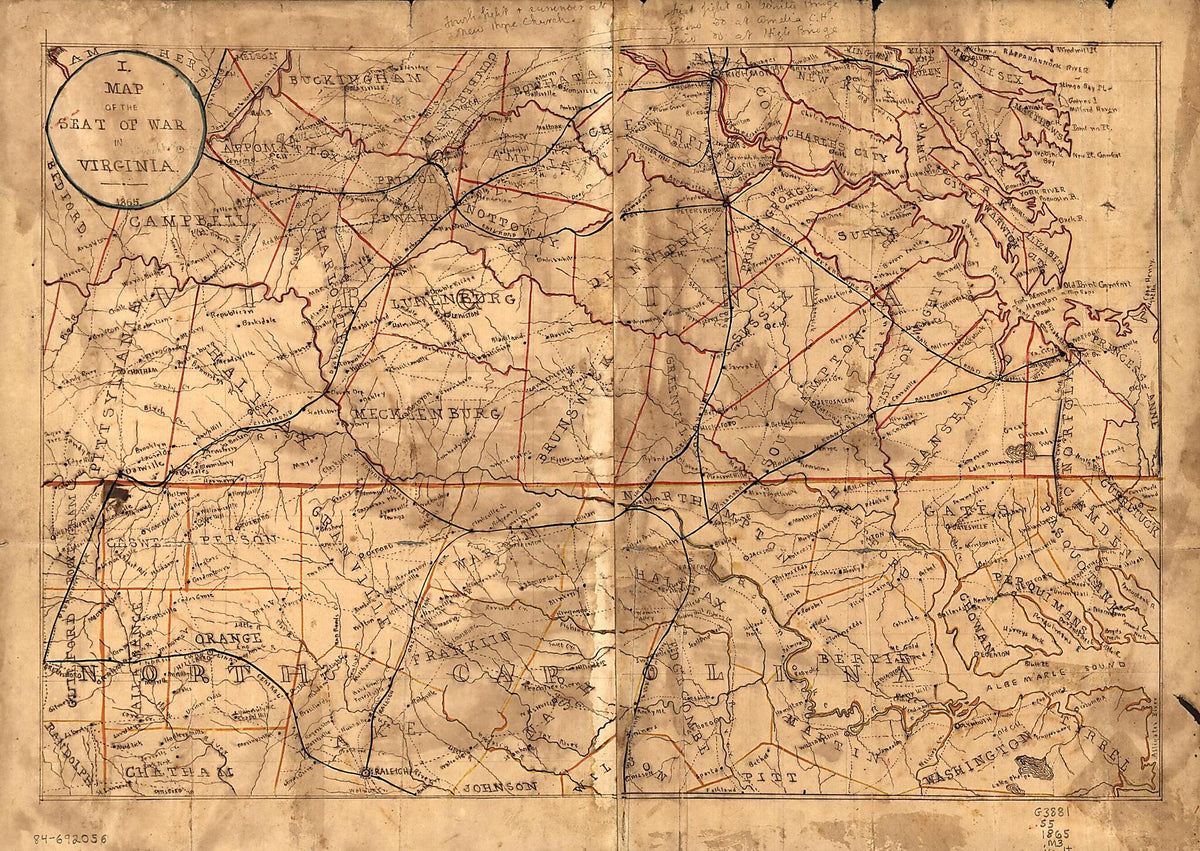 Map of the Seat of War In Virginia 1865 by Relic Map Company