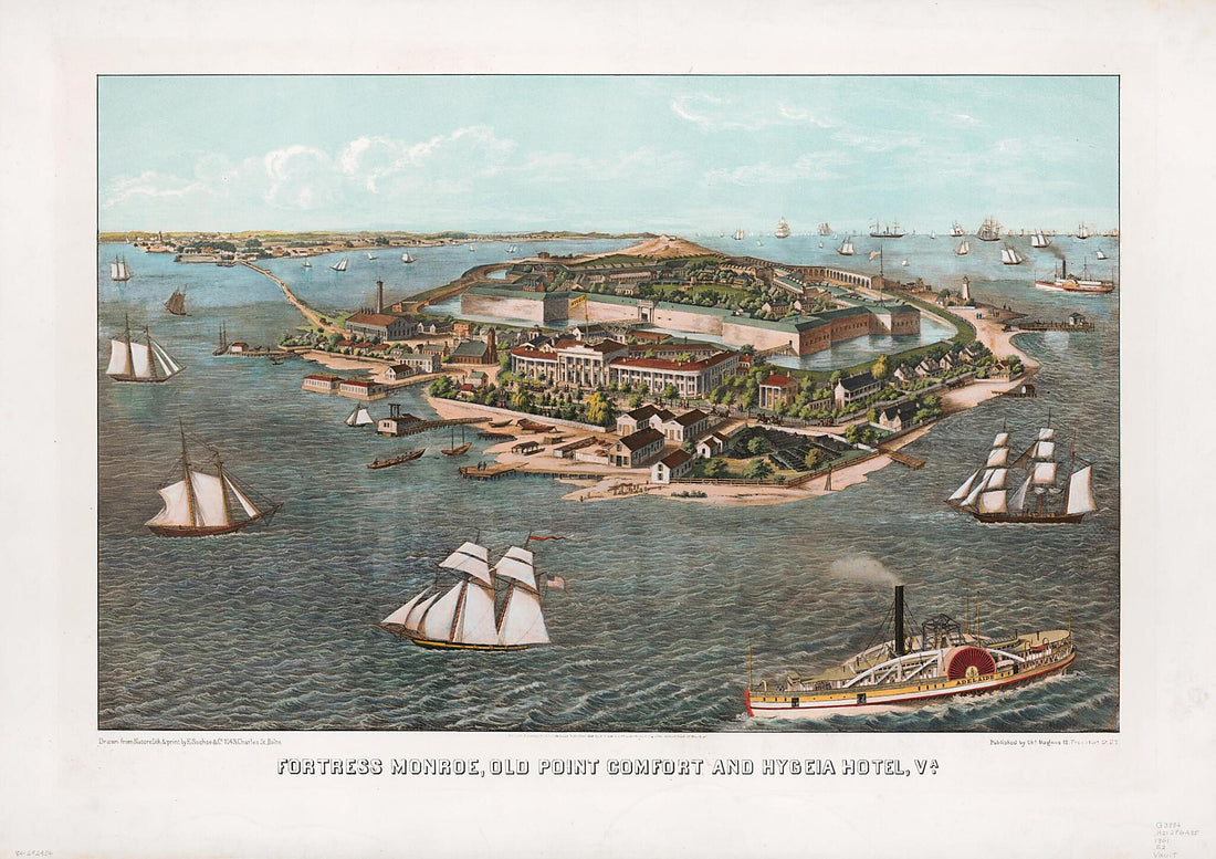 This old map of Fortress Monroe, Old Point Comfort, and Hygeia Hotel, Va from 1861 was created by  E. Sachse &amp; Co, Charles Magnus in 1861