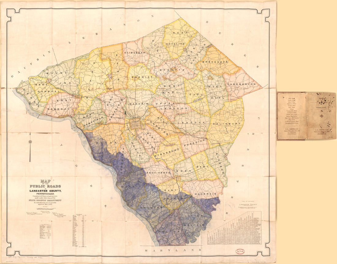 This old map of Map of the Public Roads In Lancaster County, Pennsylvania : Constructed from Actual Surveys Made Under the Direction of the State Highway Department by Authority of an Act of Assembly Approved May 1, 1905 from 1912 was created by Ralph C.