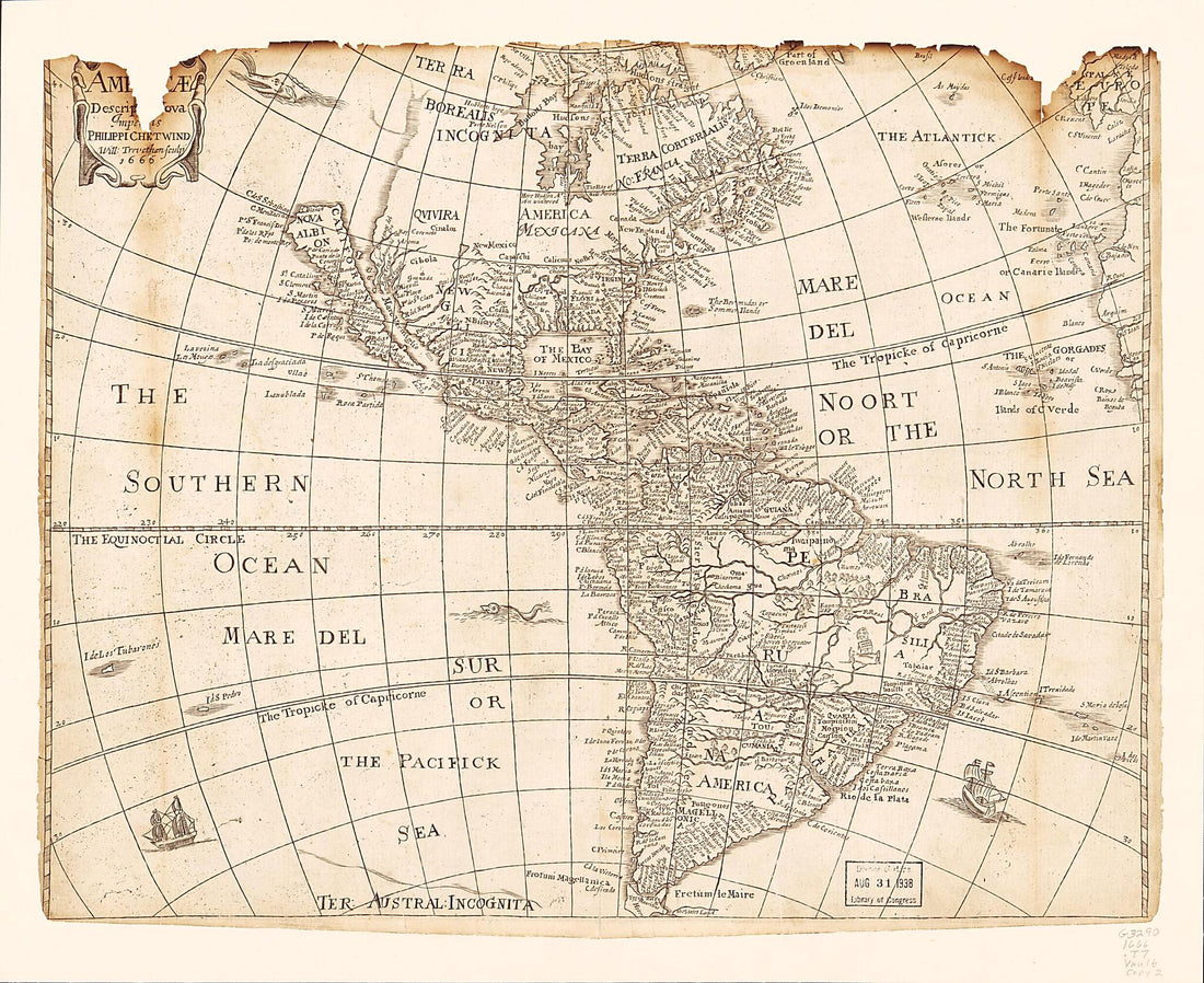 This old map of Americæ Descriptio Nova from 1660 was created by Philip Chetwind, Lessing J. (Lessing Julius) Rosenwald, William Trevethen in 1660
