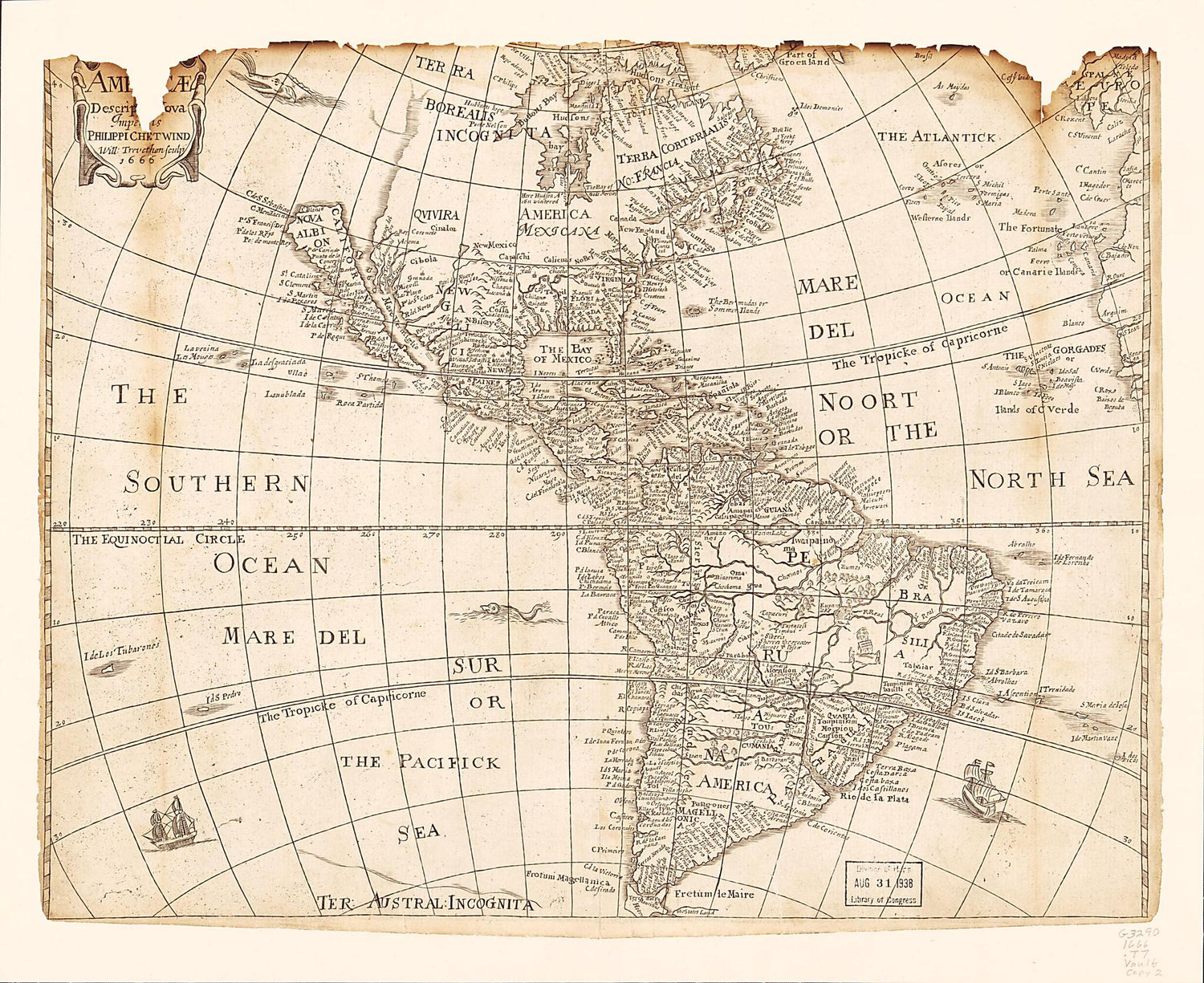 This old map of Americæ Descriptio Nova from 1660 was created by Philip Chetwind, Lessing J. (Lessing Julius) Rosenwald, William Trevethen in 1660
