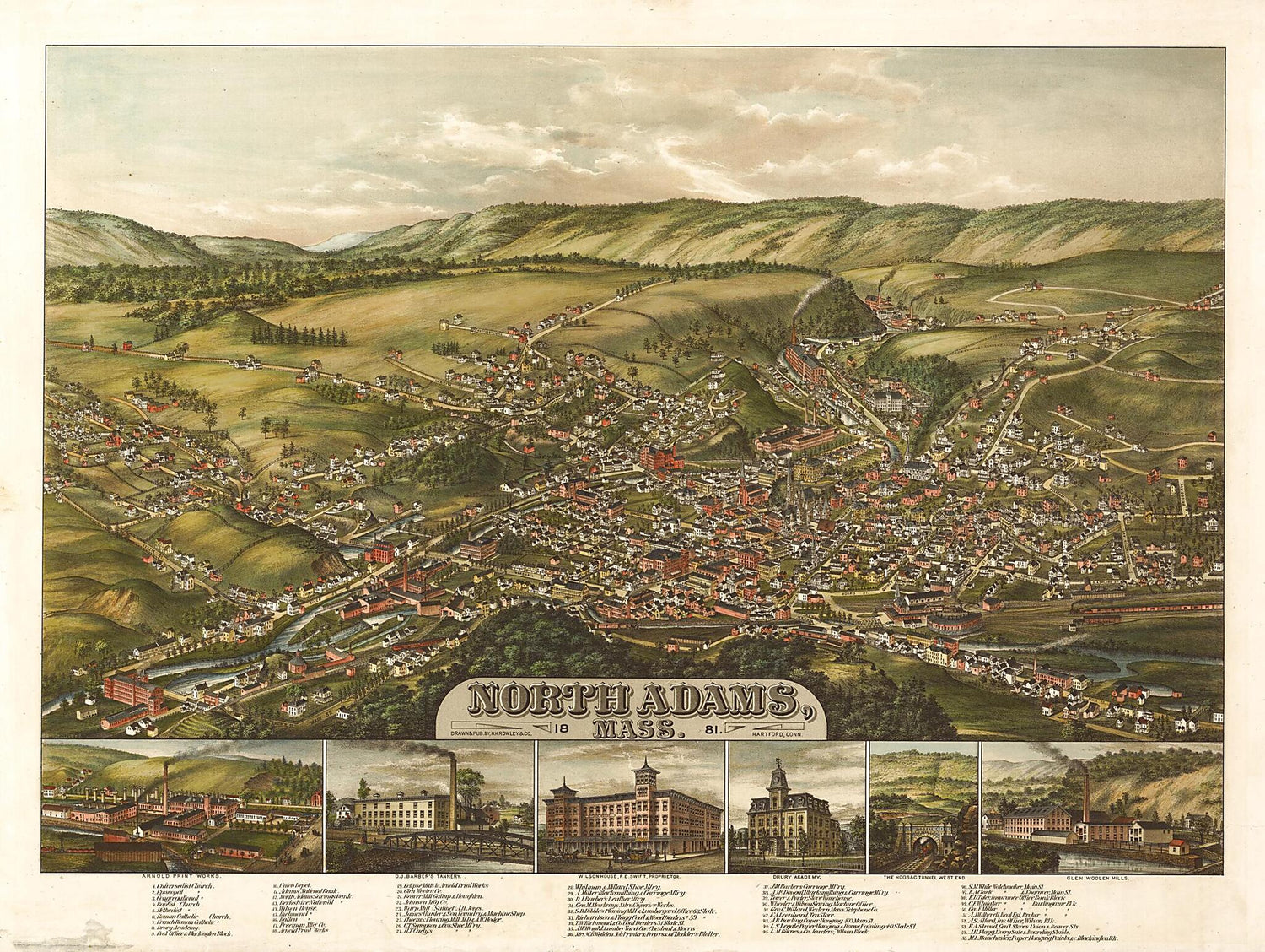 This old map of North Adams, Massachusetts from 1881 was created by  H.H. Rowley &amp; Co in 1881