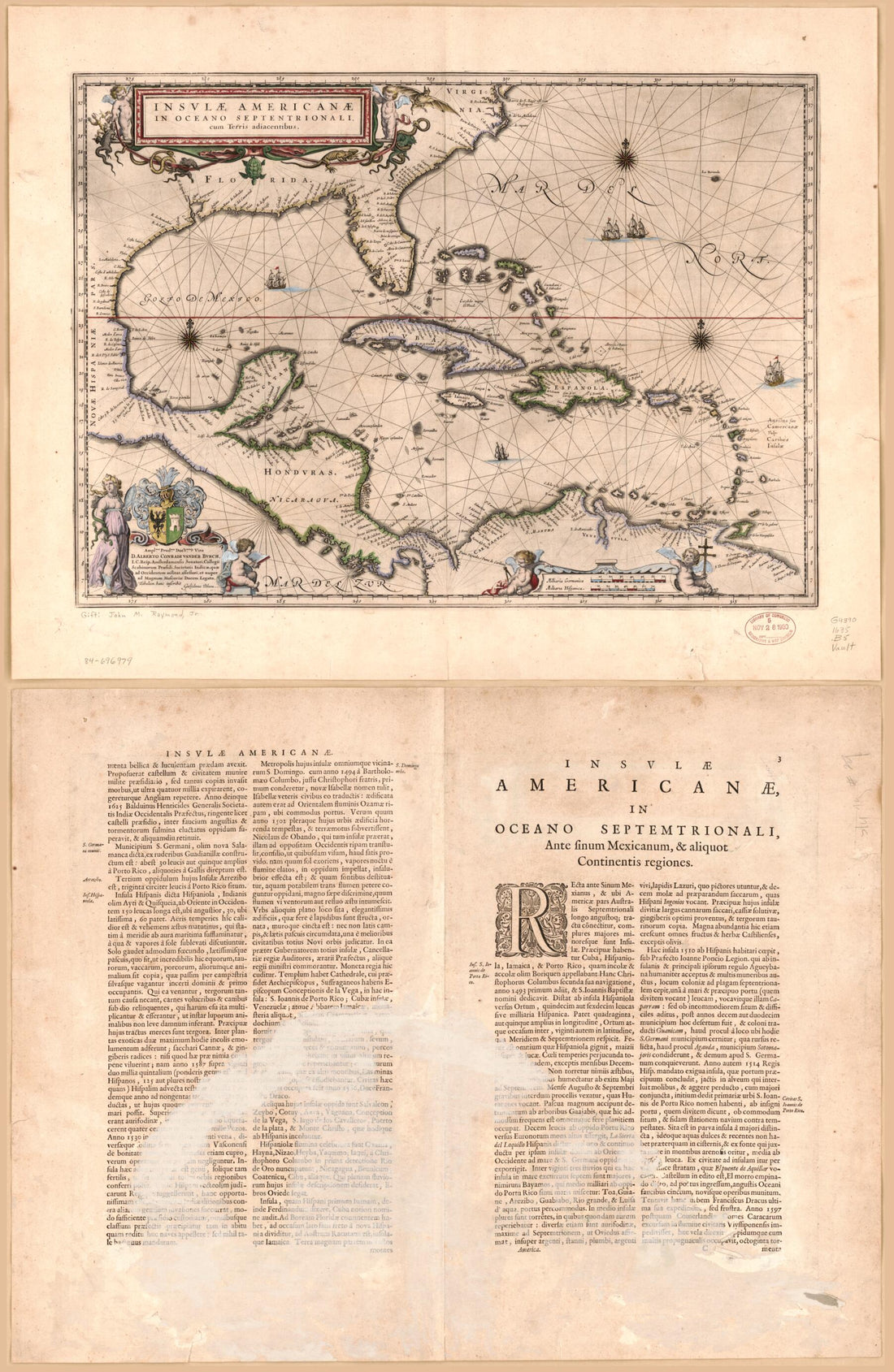 This old map of Insulæ Americanæ In Oceano Septentrionali Cum Terris Adiacentibus from 1635 was created by Willem Janszoon Blaeu in 1635