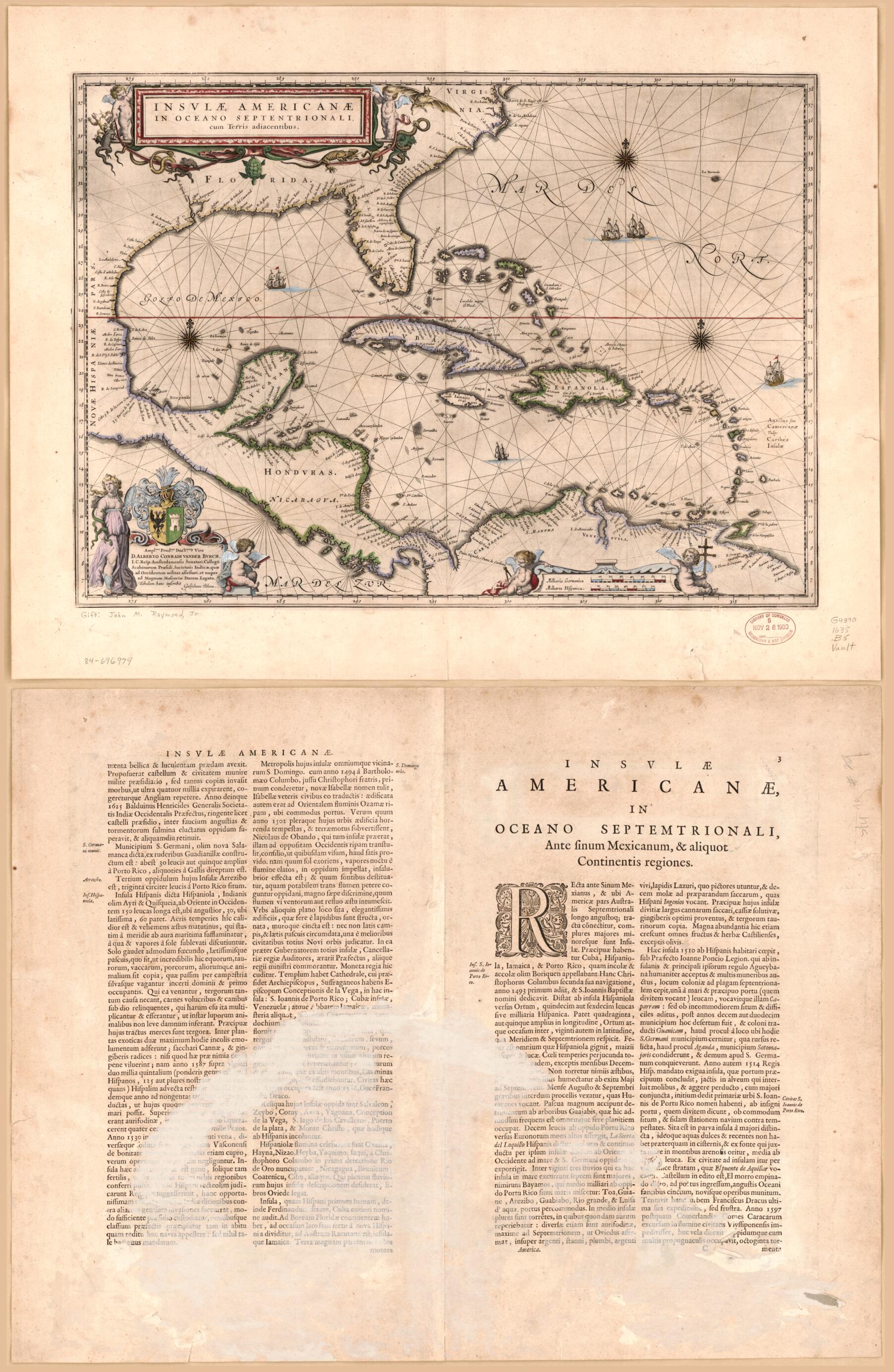This old map of Insulæ Americanæ In Oceano Septentrionali Cum Terris Adiacentibus from 1635 was created by Willem Janszoon Blaeu in 1635