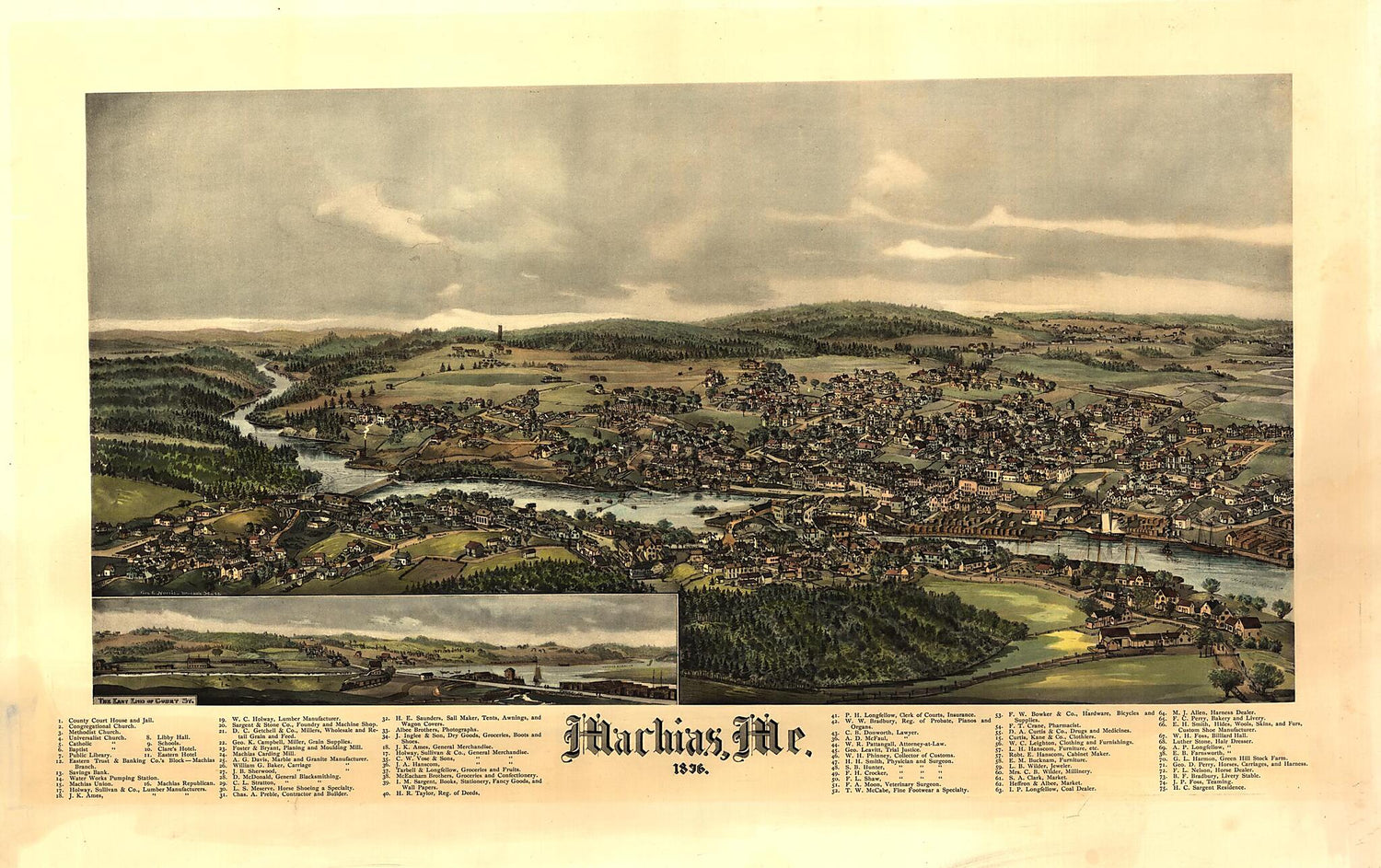 This old map of Machias, Maine, from 1896 was created by George E. Norris in 1896