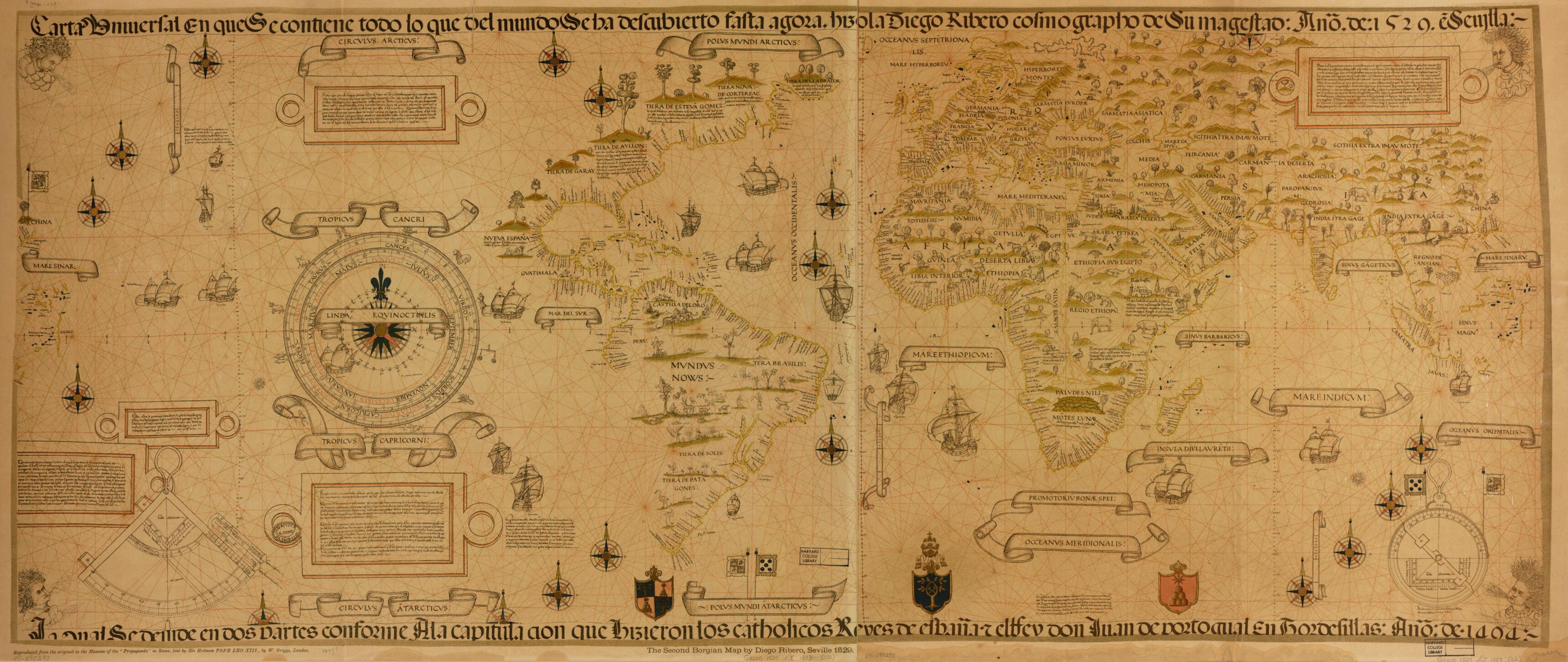 This old map of Carta Universal En Que Se Contiene Todo Lo Que Del Mundo Se Ha Descubierto Fasta Agora from 1887 was created by Diego Ribero in 1887