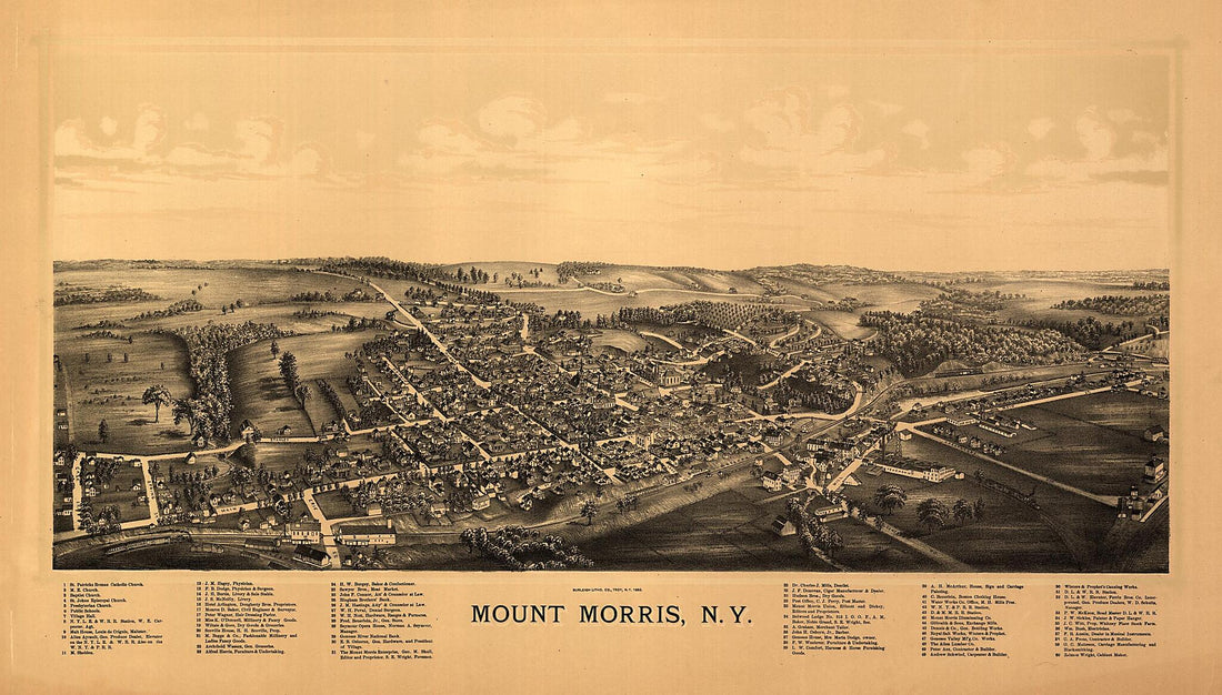 This old map of Mount Morris, New York from 1893 was created by  Burleigh Litho in 1893