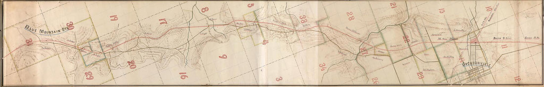 This old map of Map of the Alabama and Tennessee River Railroad Between Blue Mountain Station and Jacksonville, Calhoun County, Alabama from 1864 was created by  Alabama and Tennessee River Railroad, George Wadsworth in 1864