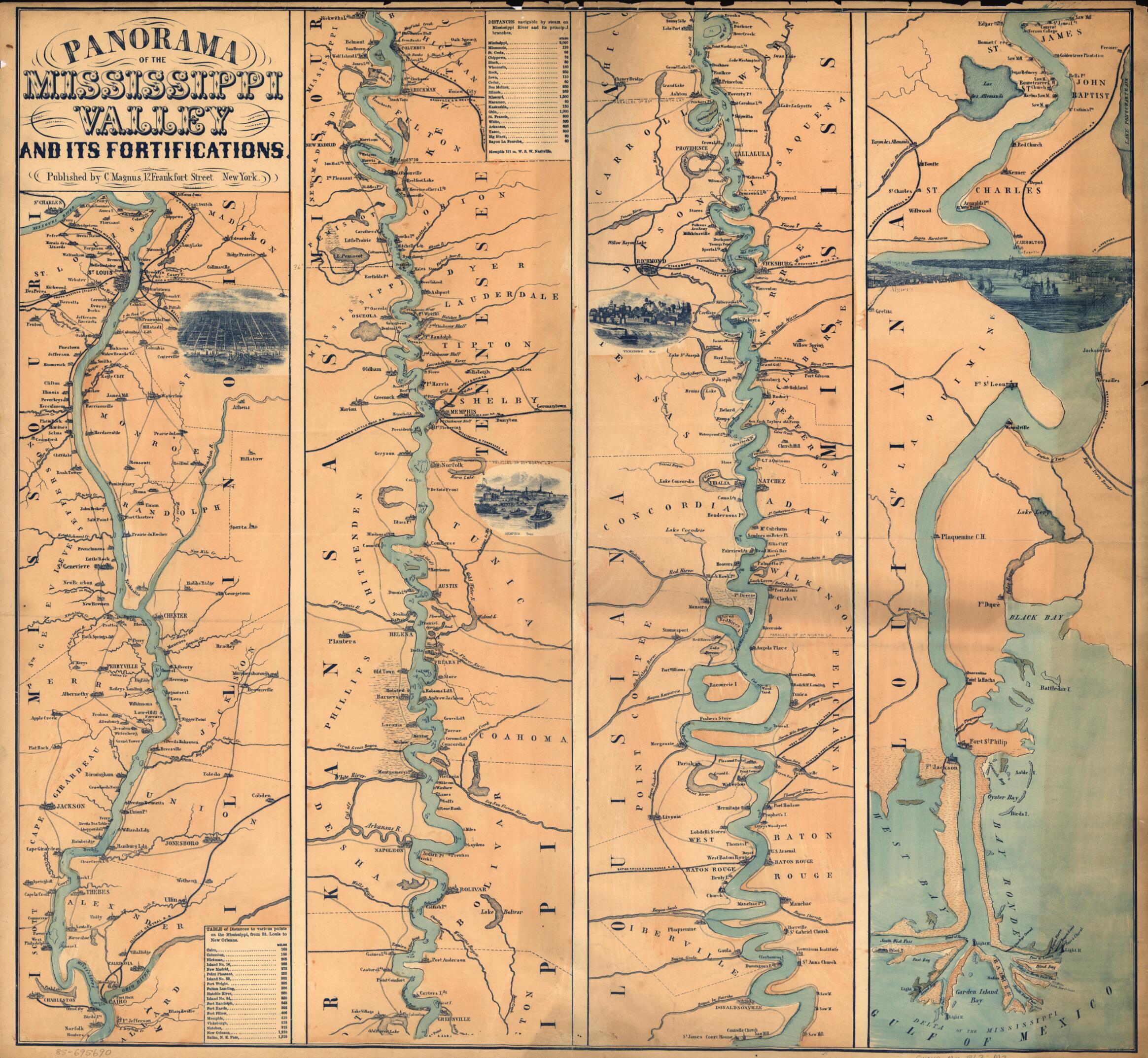 This old map of Panorama of the Mississippi Valley : and Its Fortifications from 1863 was created by F. W. Boell, Charles Magnus in 1863
