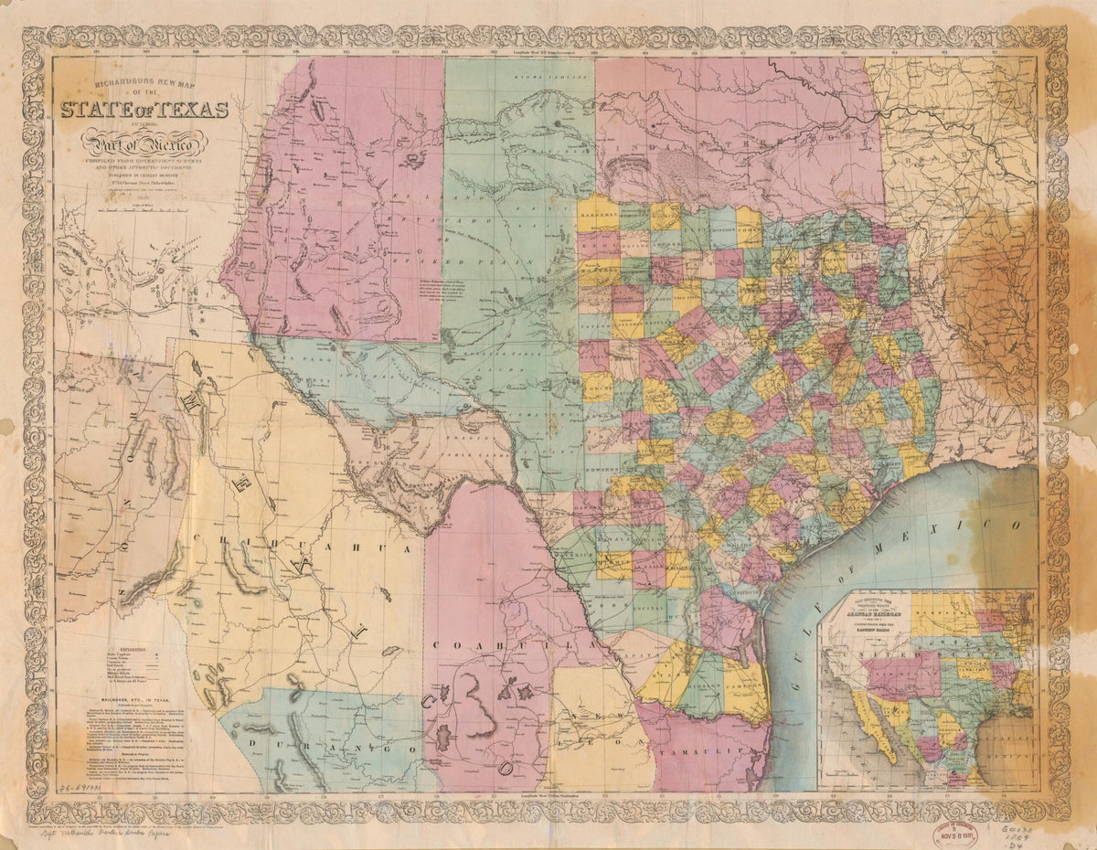 Richardsons New Map of the State of Texas, Including Part of Mexico 1859 by Relic Map Company