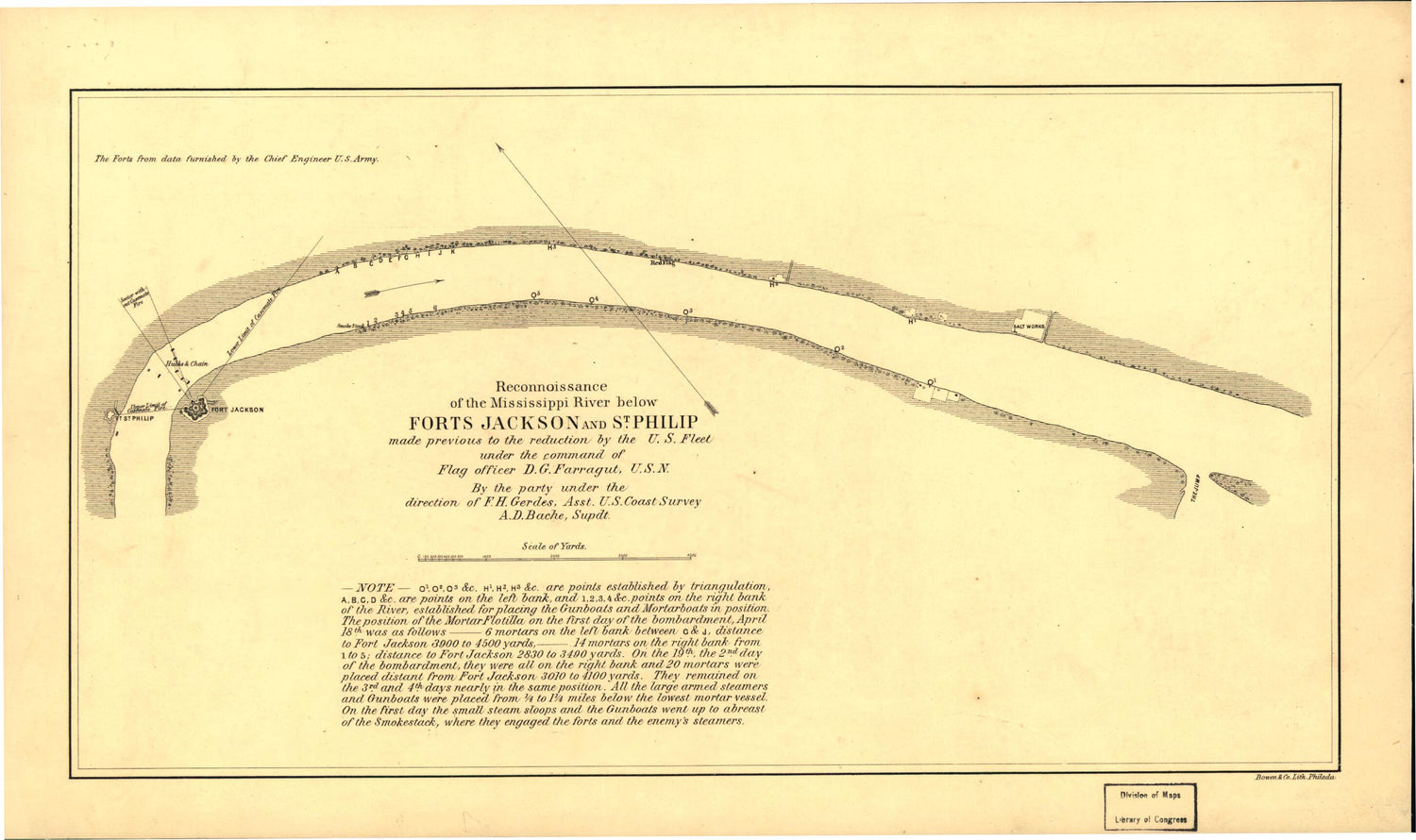 This old map of Reconnoissance of the Mississippi River Below Forts Jackson and St. Philip : Made Previous to the Reduction by the U.S. Fleet, Under the Command of Flag Officer D.G. Farragut, U.S.N from 1862 was created by A. D. (Alexander Dallas) Bache,