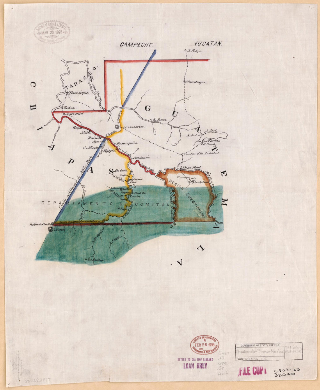 This old map of -boundary--Mexico from 1895 was created by  in 1895