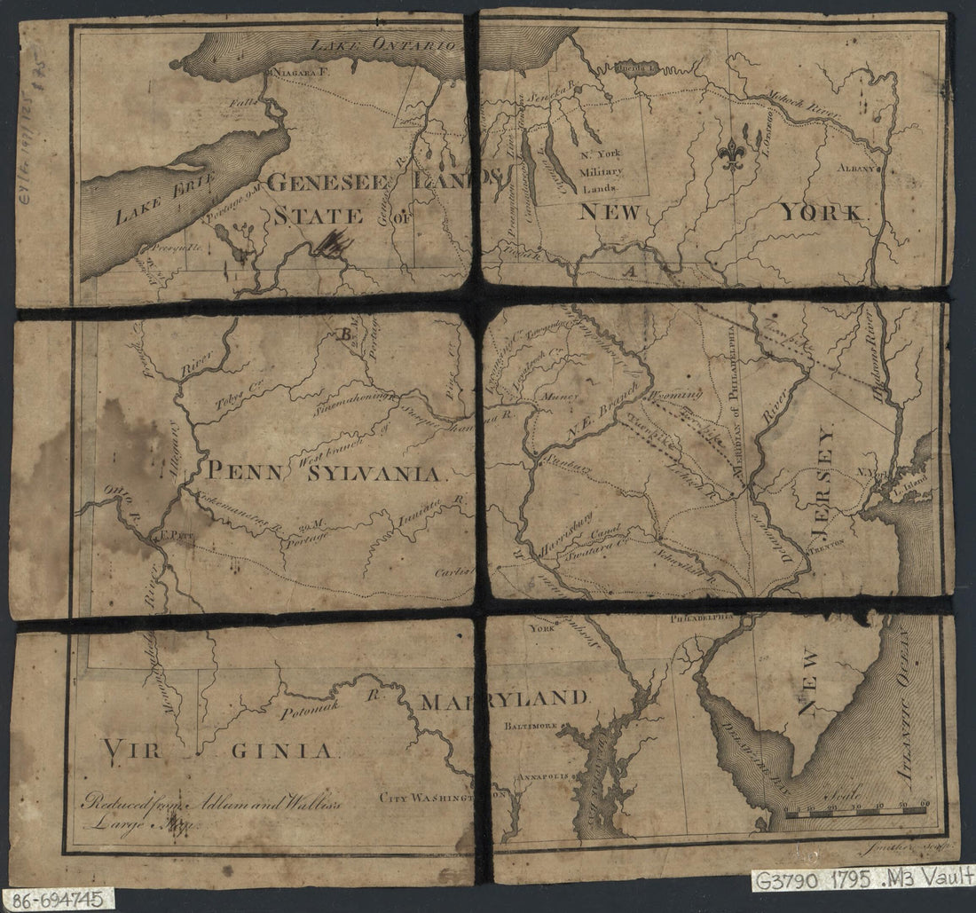 This old map of Map of Pennsylvania, New Jersey, Southern New York State, and Adjacent Parts of Maryland and Virginia from 1795 was created by John Adlum, William Bingham, James Smither, John Wallis in 1795