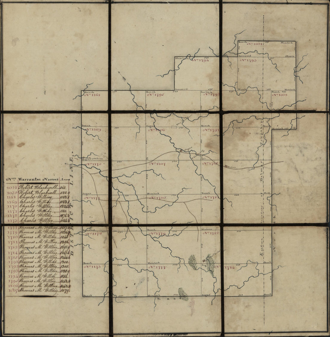 This old map of 20 Tracts, Tioga County from 1800 was created by William Bingham in 1800