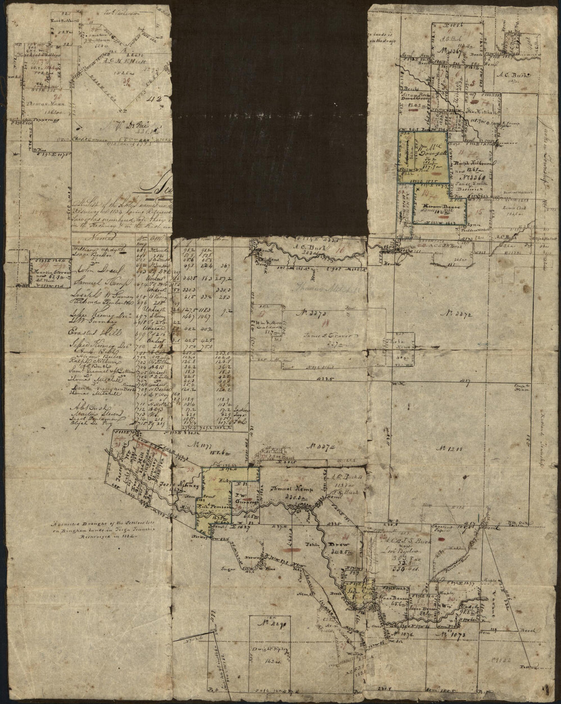 This old map of Tioga, New Nos from 1834 was created by William Bingham in 1834