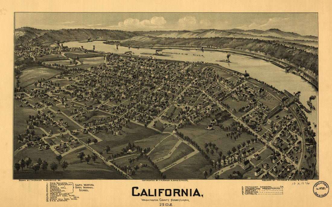 This old map of California, Washington County, Pennsylvania, from 1902 was created by T. M. (Thaddeus Mortimer) Fowler, James B. Moyer in 1902