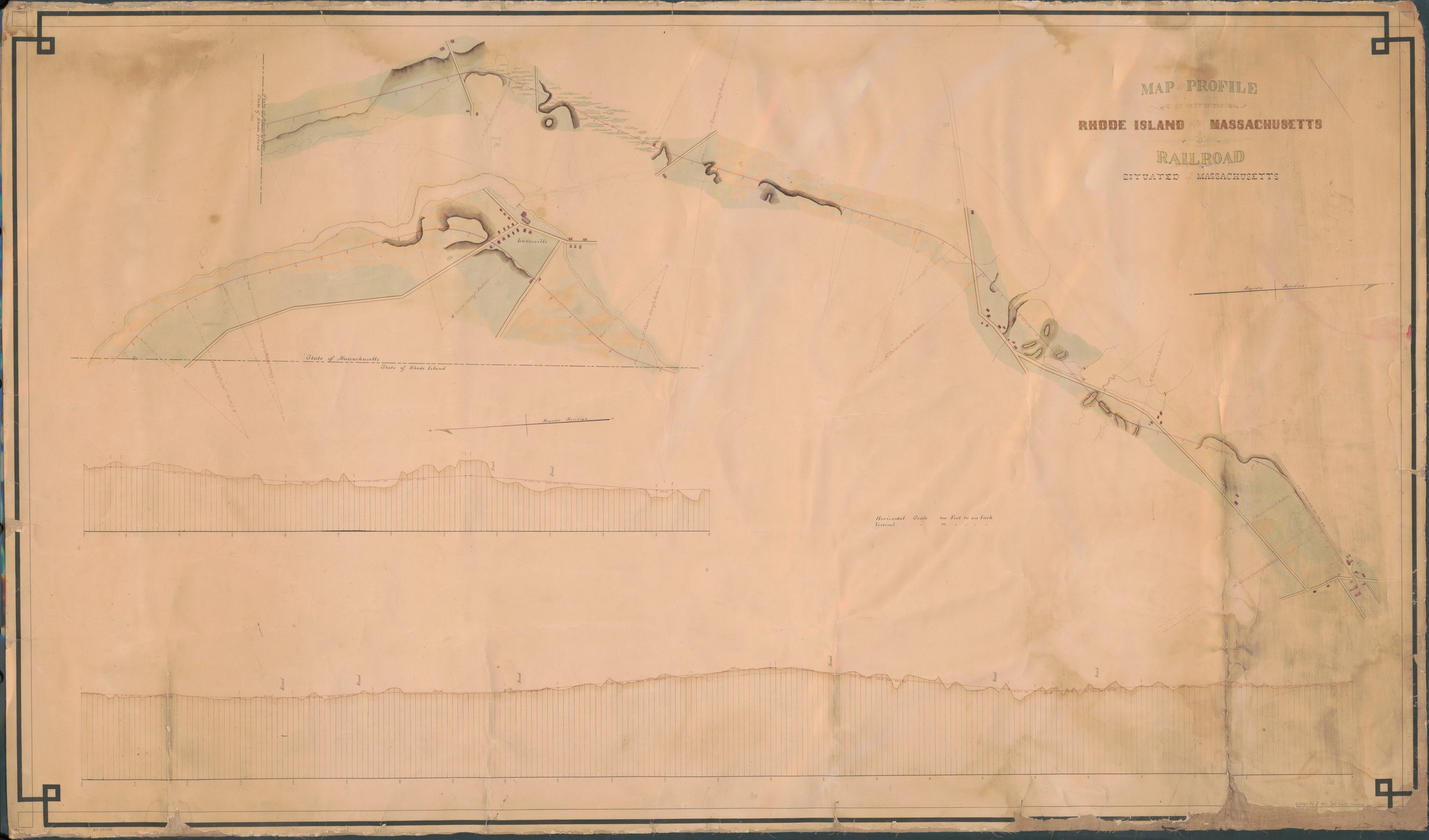 This old map of Map and Profile of Part of the Rhode Island and Massachusetts Railroad Situated In Massachusetts from 1850 was created by  in 1850