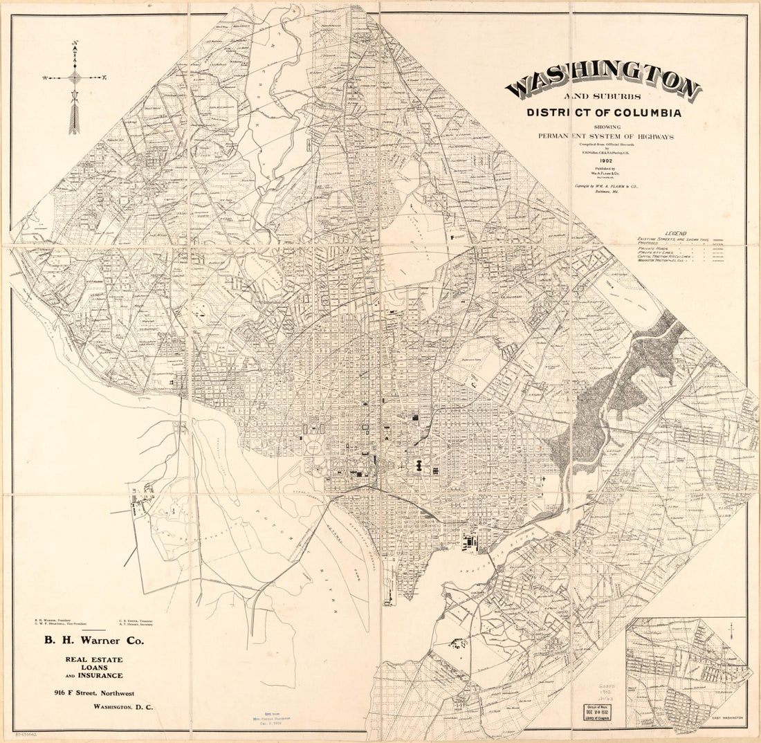 This old map of Washington and Suburbs, District of Columbia, Showing Permanent System of Highways from 1902 was created by F. A. Perley, F. R. Weller,  Wm. A. Flamm &amp; Co in 1902