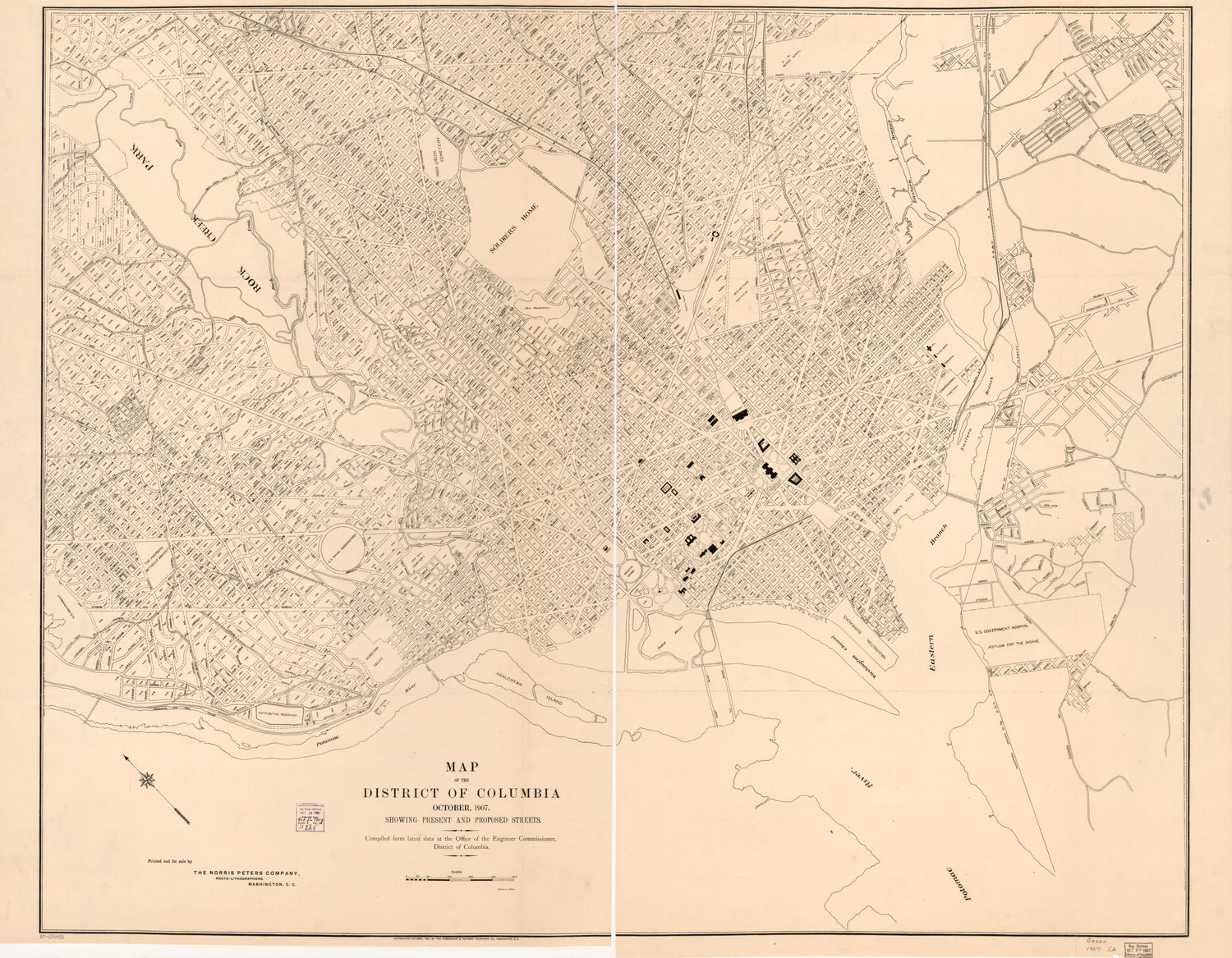 This old map of Map of the District of Columbia, October from 1907 : Showing Present and Proposed Streets : Compiled Form sic Latest Data at the Office of the Engineer Commissioner, District of Columbia was created by  Chesapeake and Potomac Telephone Co