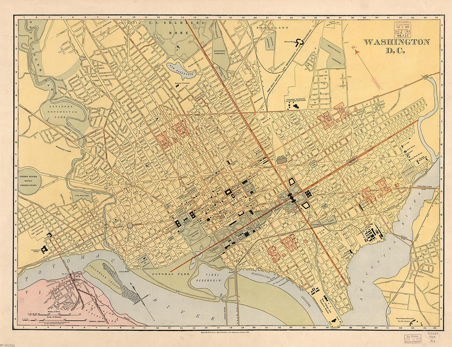 This old map of Washington, D.C from 1909 was created by  Rand McNally and Company in 1909