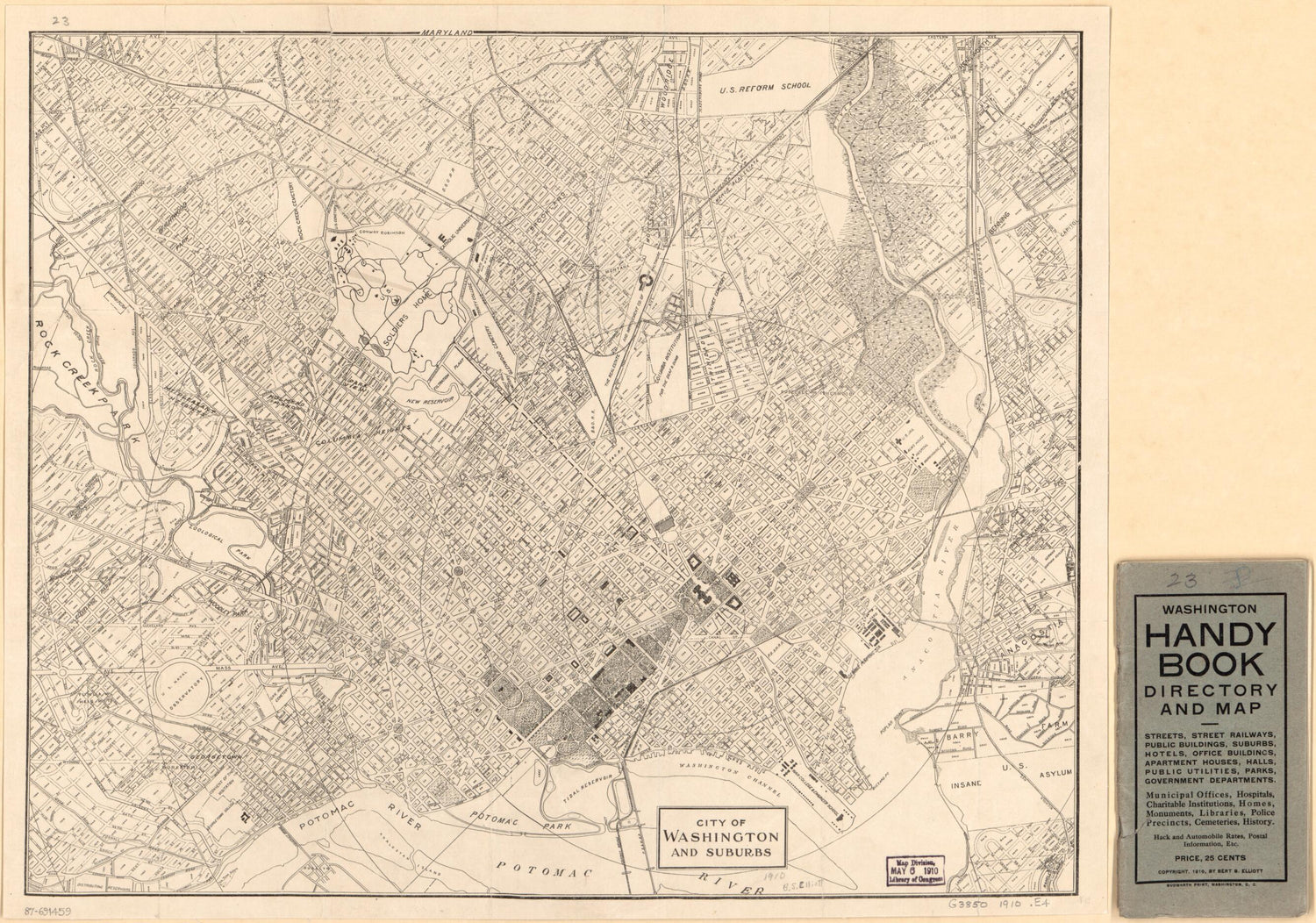 This old map of City of Washington and Suburbs from 1910 was created by  Elliott &amp; Stidham, Bert S. Elliott in 1910