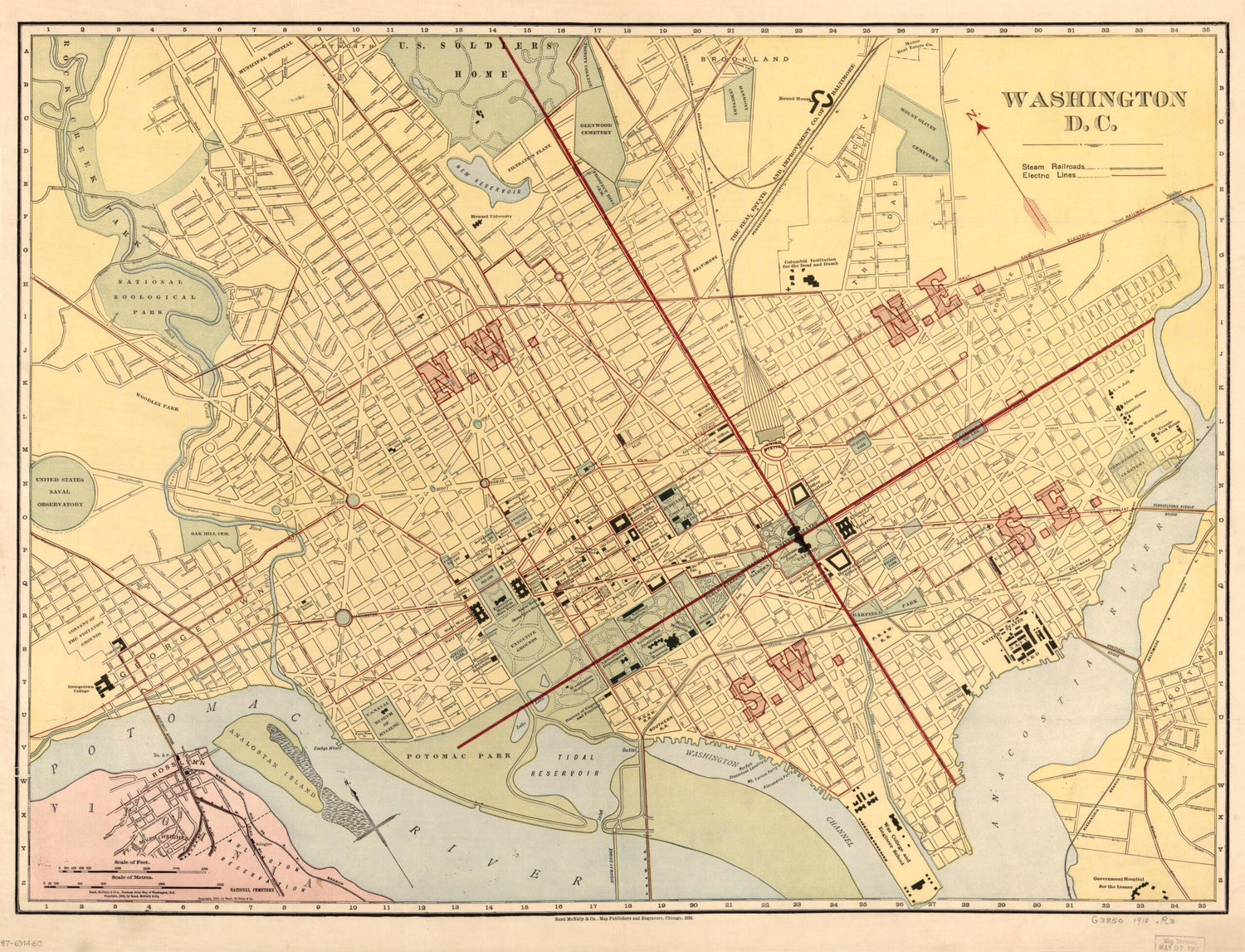 This old map of Washington, D.C from 1910 was created by  Rand McNally and Company in 1910