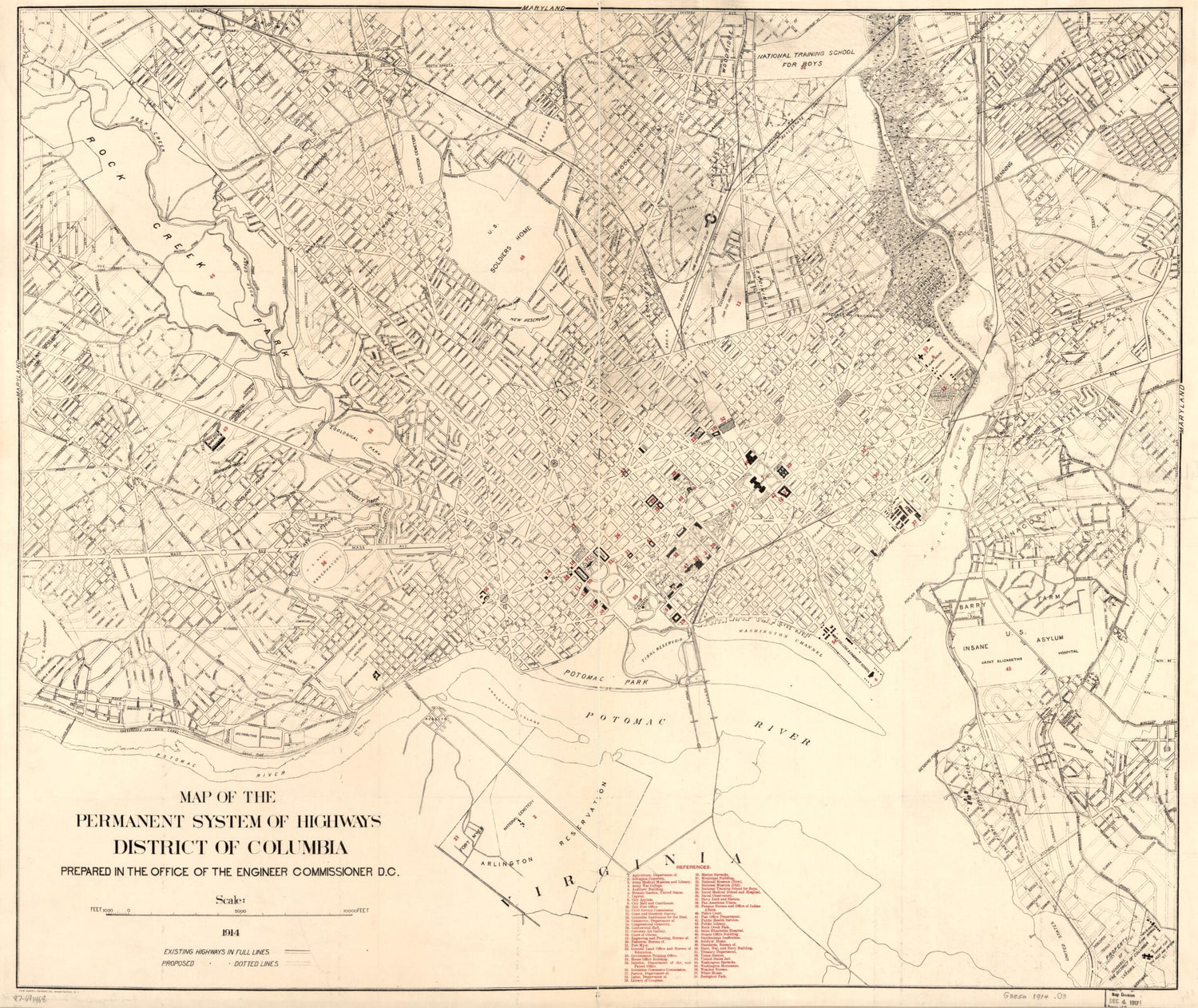 This old map of Map of the Permanent System of Highways, District of Columbia from 1914 was created by  Norris Peters Co,  Office of the Engineer Commissioner D.C. in 1914