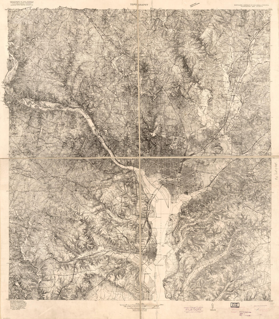 This old map of -District of Columbia--Virginia, Washington and Vicinity from 1915 was created by  Geological Survey (U.S.), R. B. (Robert Bradford) Marshall, Frank Sutton in 1915