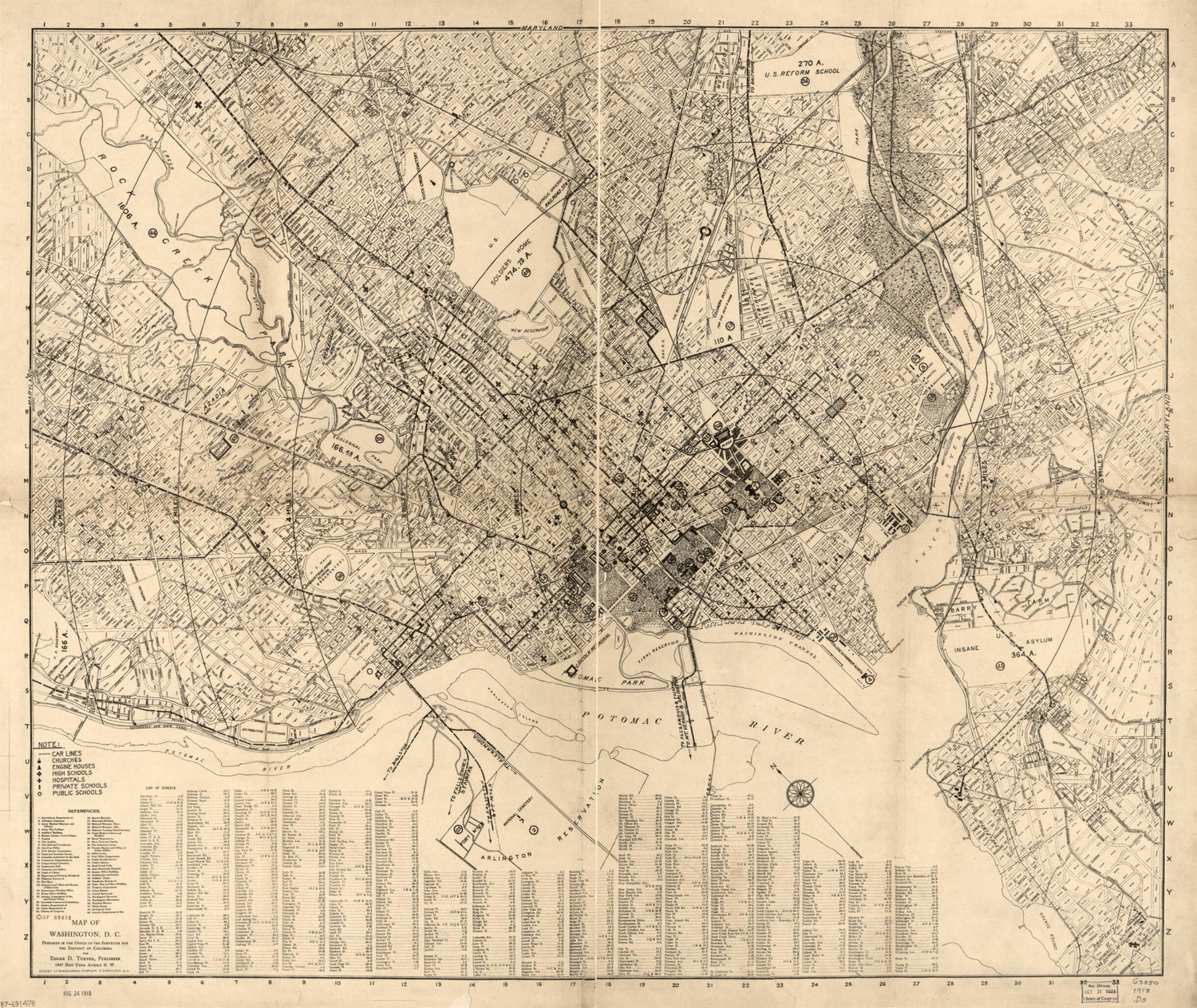 This old map of Map of Washington, D.C from 1918 was created by  District of Columbia. Office of the Surveyor, Edgar D. Turner in 1918