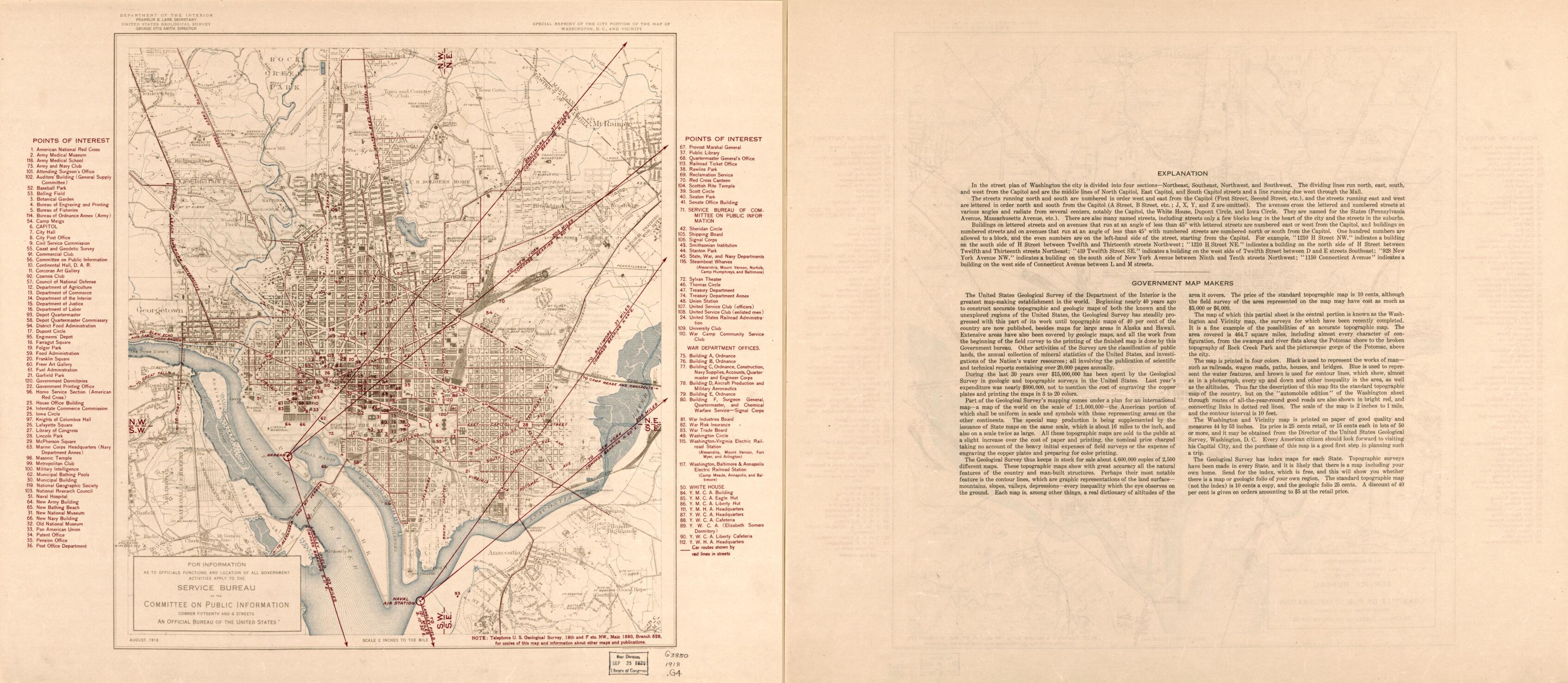 This old map of Special Reprint of the City Portion of the Map of Washington, D.C., and Vicinity from 1918 was created by  Geological Survey (U.S.) in 1918