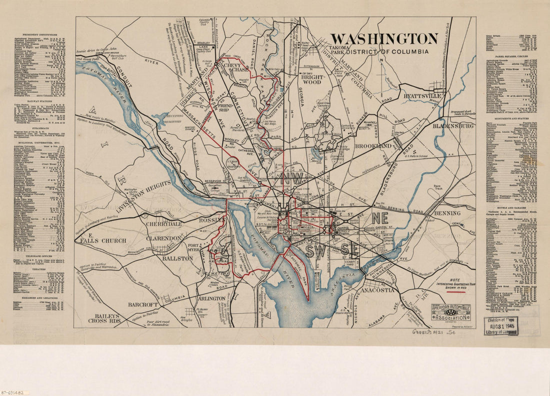 This old map of Washington, District of Columbia from 1921 was created by  American Automobile Association, A. G. Seiler in 1921