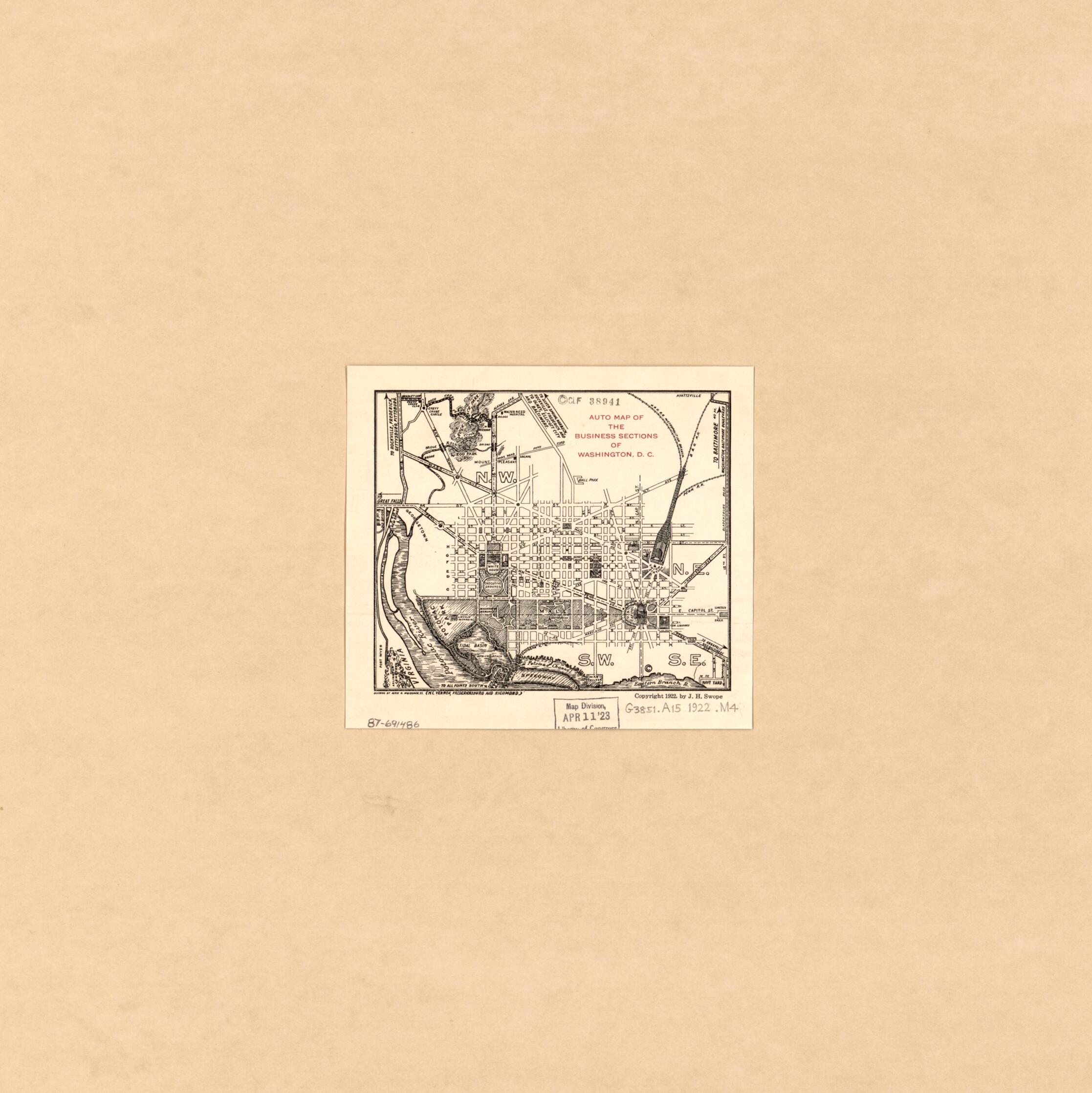 This old map of Auto Map of the Business Sections of Washington, D.C from 1922 was created by Alvin R. Meissner, J. H. Swope in 1922