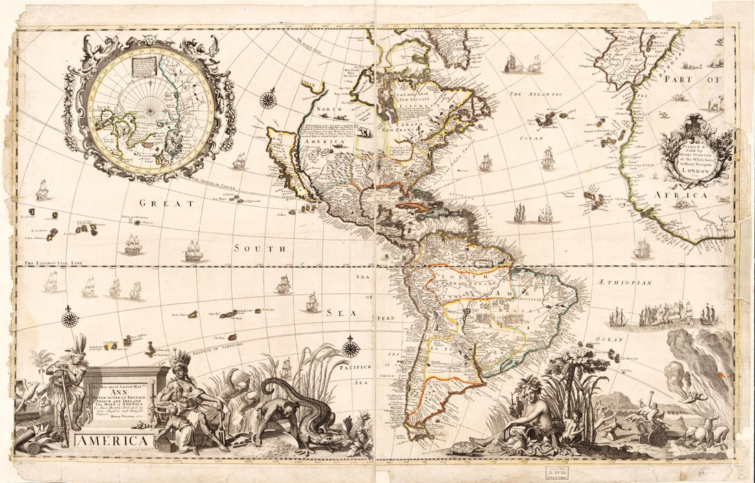 This old map of America from 1711 was created by Henry Overton in 1711