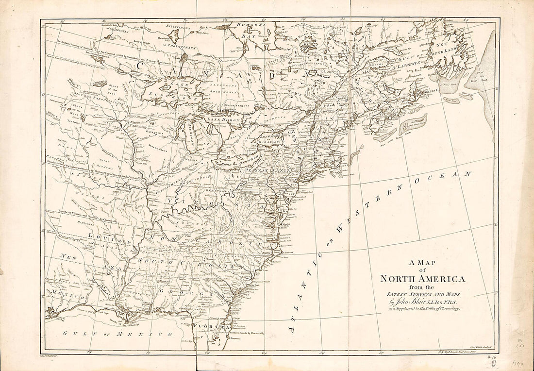 This old map of A Map of North America : from the Latest Surveys and Maps from 1768 was created by John Blair, Thomas Kitchin in 1768