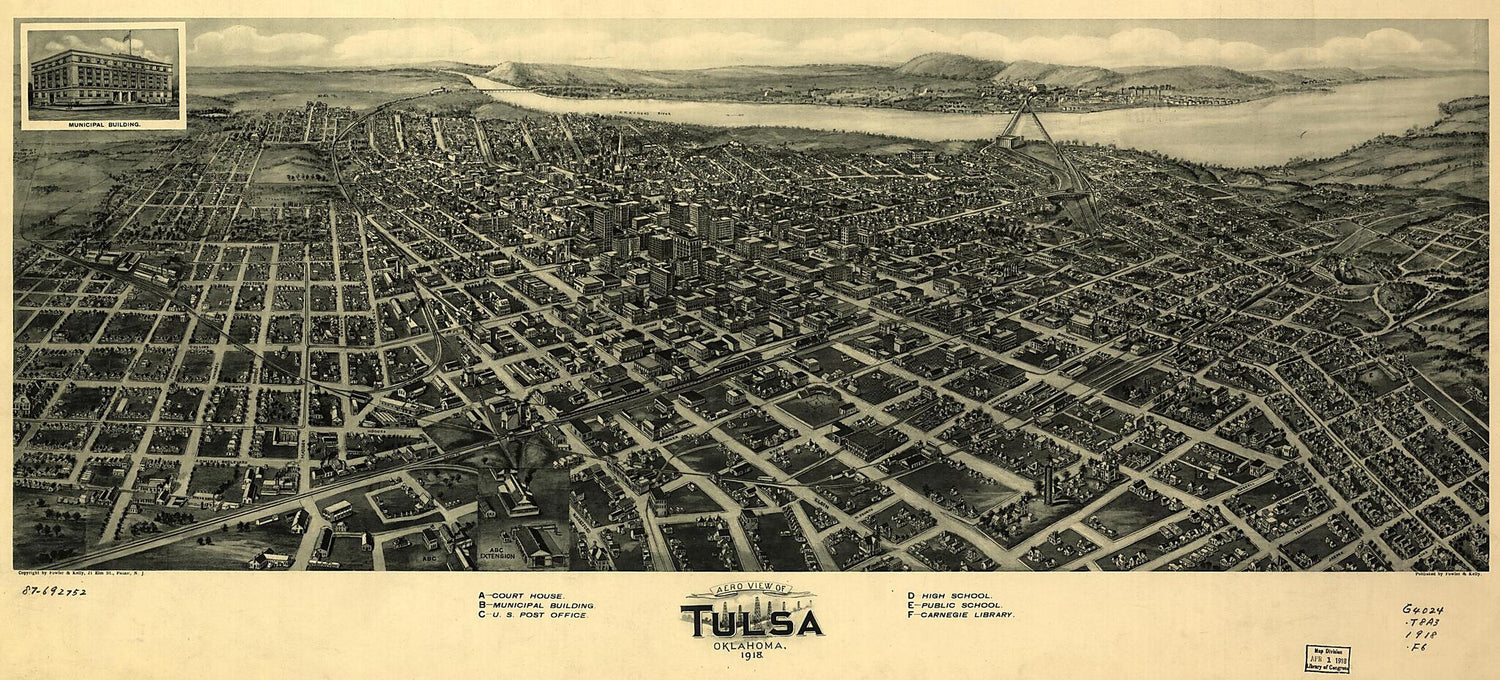 This old map of Aero View of Tulsa, Oklahoma, from 1918 was created by  Fowler &amp; Kelly in 1918