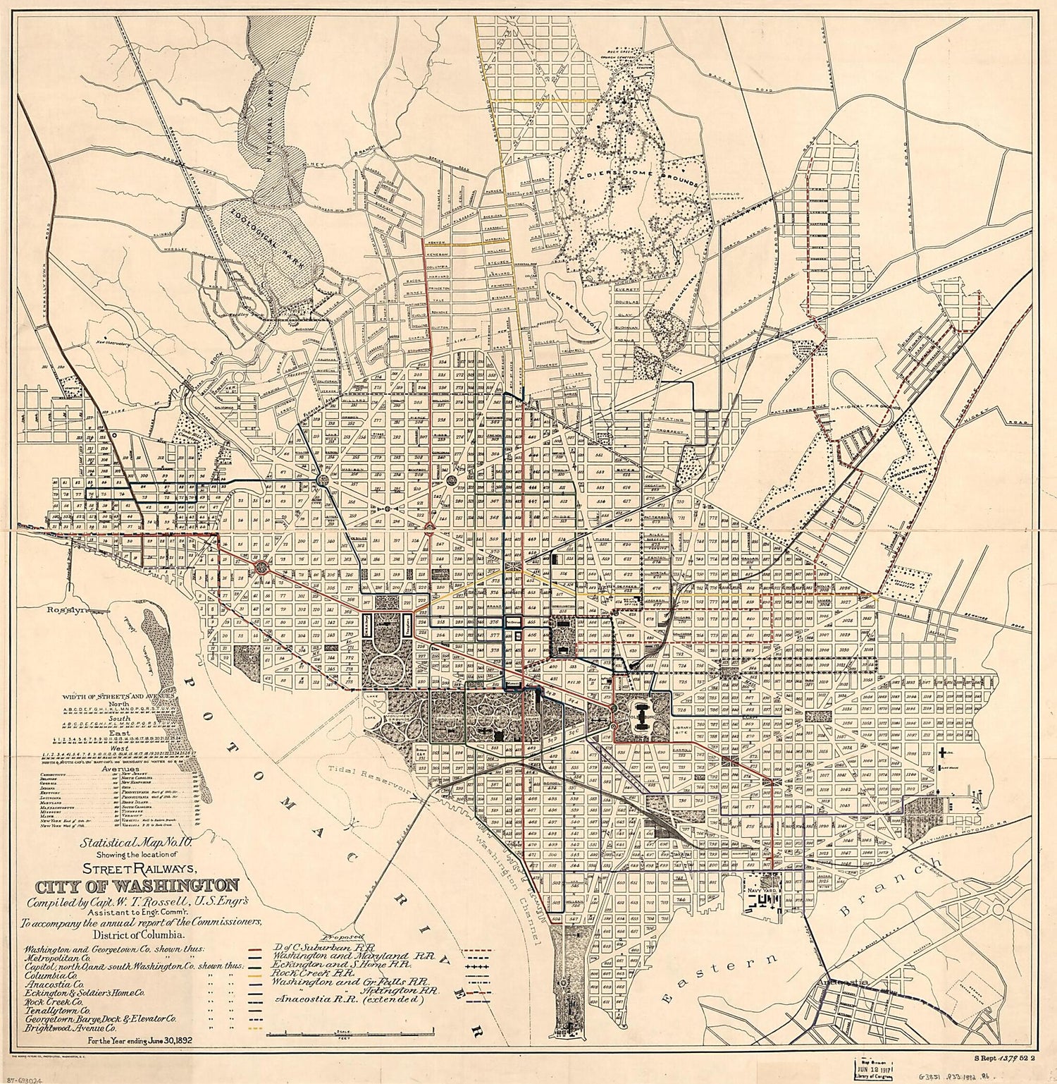 This old map of Statistical Map No. 10 Showing the Location of Street Railways, City of Washington from 1892 was created by  Norris Peters Co,  Office of the Engineer Commissioner D.C., W. T. (William Trent) Rossell in 1892