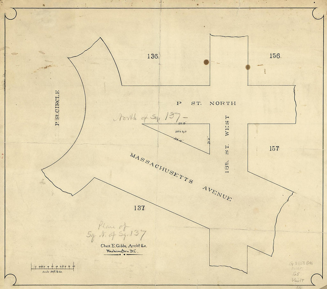 This old map of Plan of Square No... Washington D.C from 1872 was created by Charles E. Gibbs in 1872