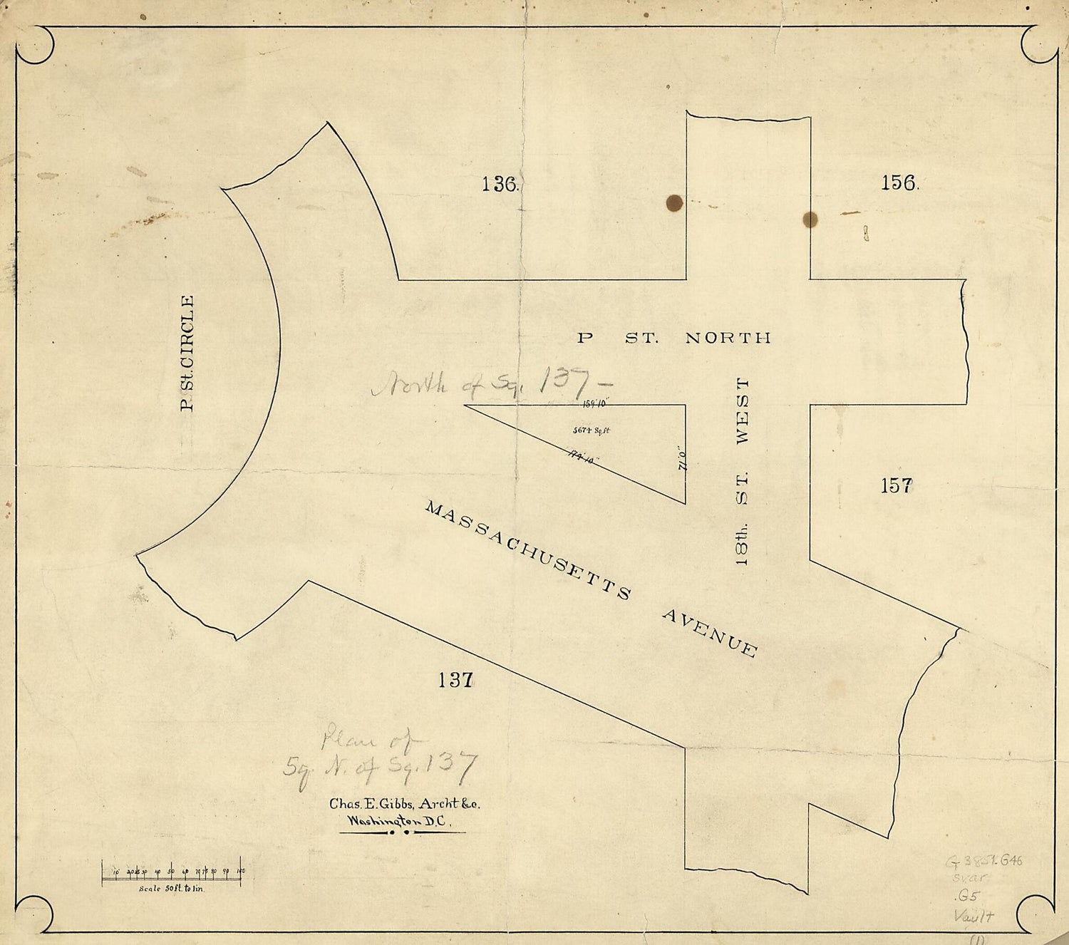 This old map of Plan of Square No... Washington D.C from 1872 was created by Charles E. Gibbs in 1872