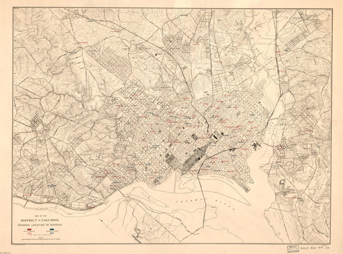 This old map of Map of the District of Columbia Showing Location of Schools from 1899 was created by  A. Hoen &amp; Co,  District of Columbia in 1899