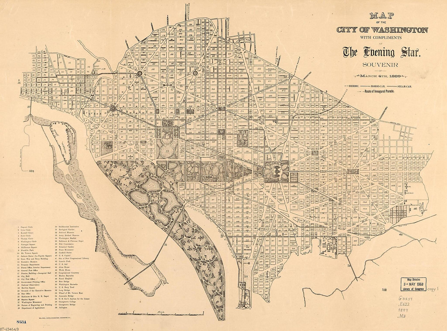 This old map of Map of the City of Washington : Souvenir of March 4th, from 1889 was created by  Evening Star Newspaper Co in 1889