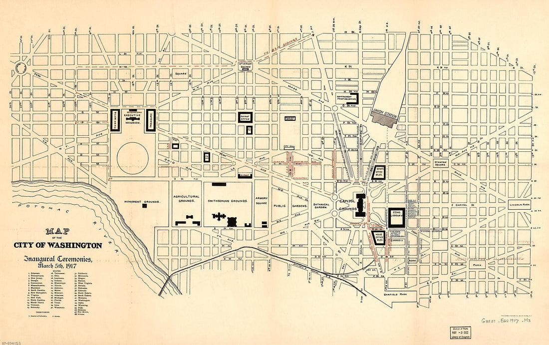 This old map of Map of the City of Washington, Inaugural Ceremonies, March 5th, from 1917 was created by  Norris Peters Co in 1917