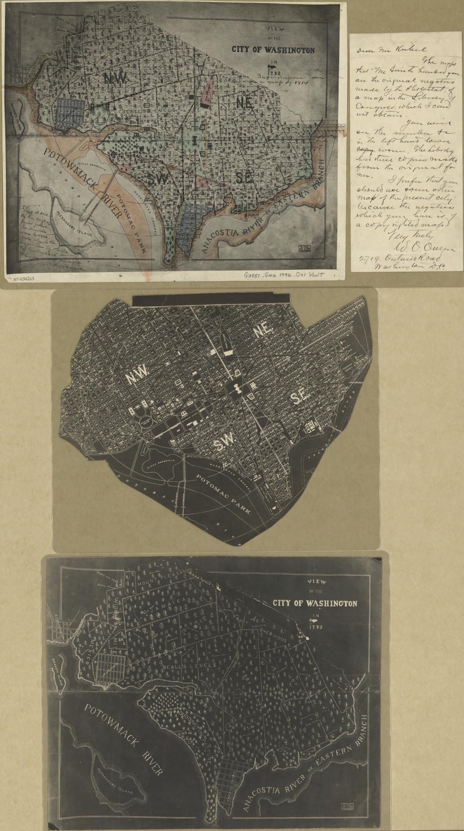 This old map of View of the City of Washington In from 1792 : Superimposed On a Map of 1914 was created by W. O. Owen in 1792