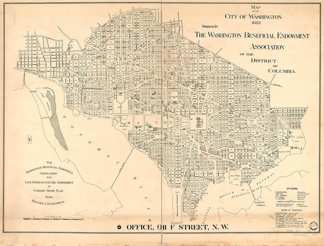 This old map of Map of the City of Washington, from 1883 was created by  Washington Beneficial Endowment Association of the District of Columbia in 1883