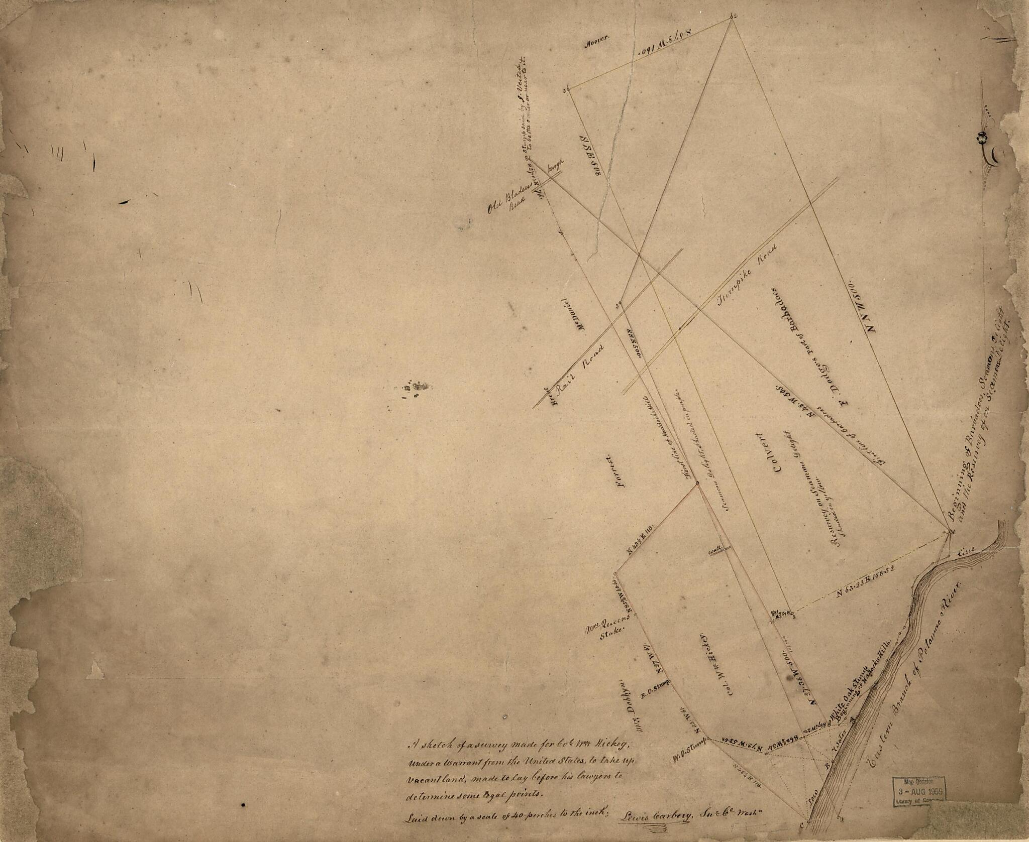 This old map of A Sketch of a Survey Made for Col. W&