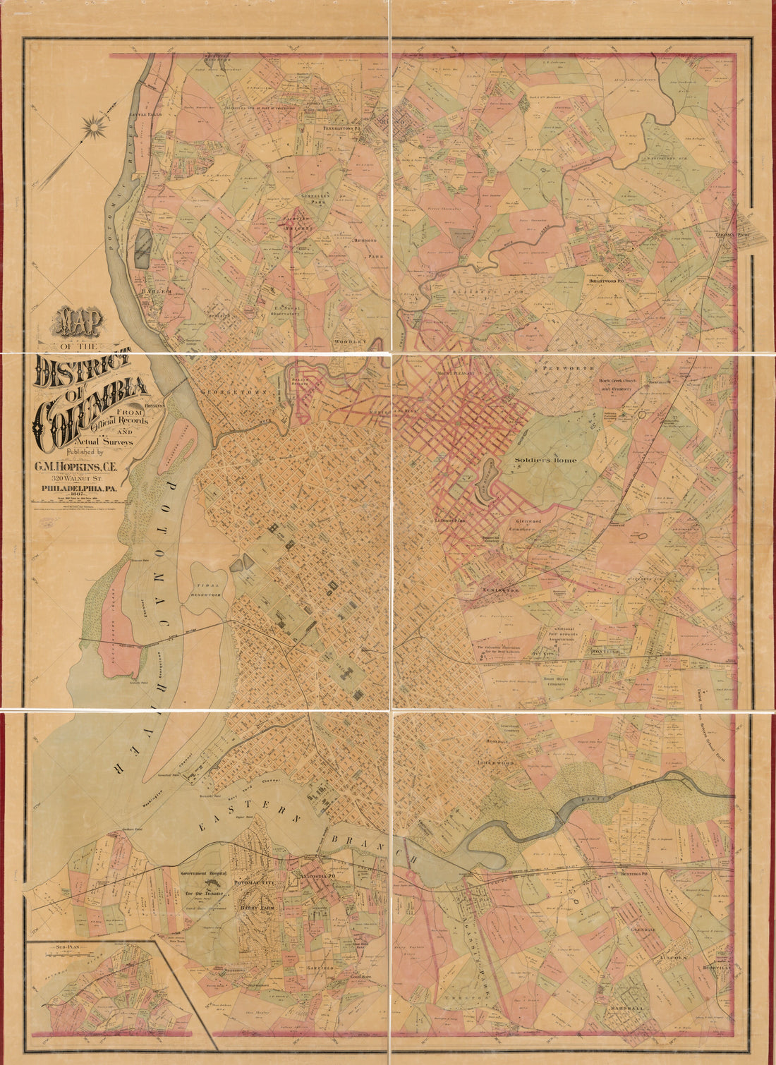 This old map of Map of the District of Columbia from Official Records and Actual Surveys from 1887 was created by Griffith Morgan Hopkins, Walter S. Mac Cormac in 1887